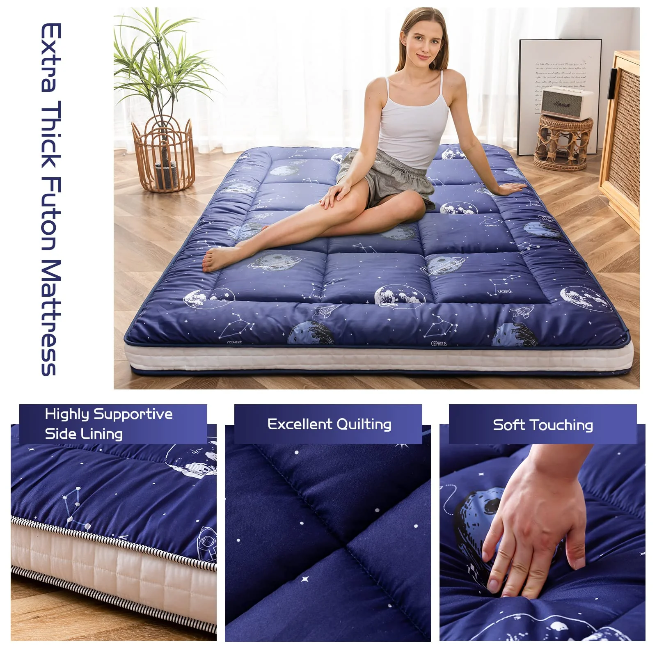 MAXYOYO Japanese Futon Mattress - Thick Padded Floor Mattress for Camping, Guest Bed & Couch | Portable Tatami Style Sleeping Mat for Indoor/Outdoor Use