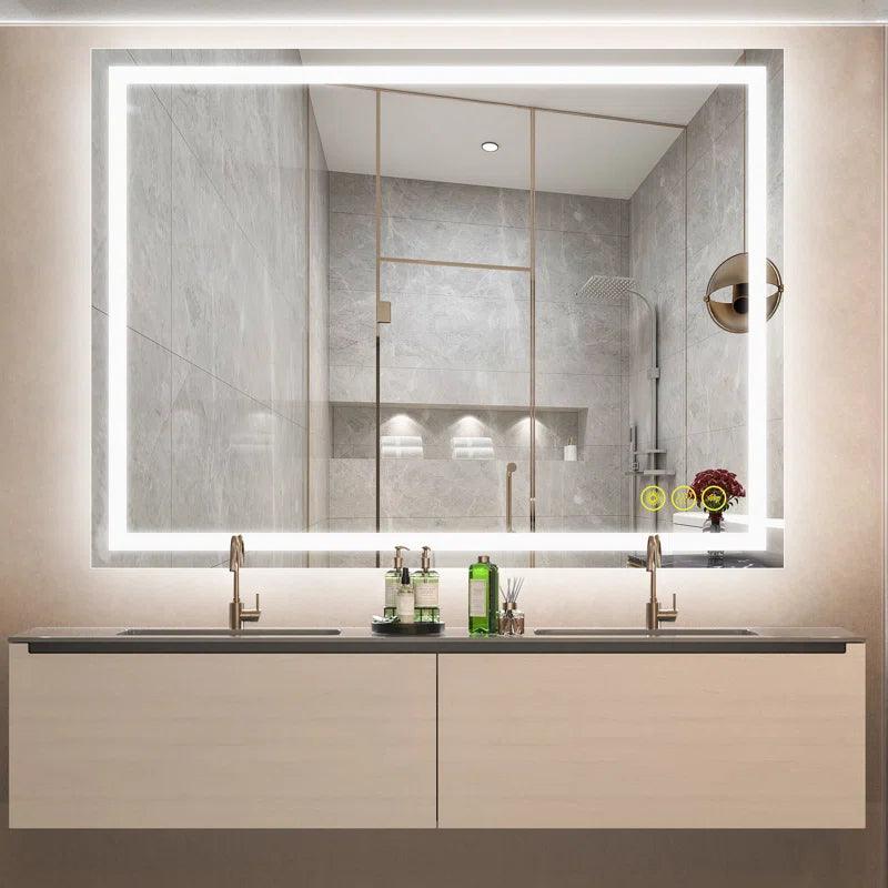 Anti-Fog LED Bathroom Mirror with Backlit Illumination - Touch Switch & Dimmable Light for Makeup Vanity, Shaving, and Home Decor