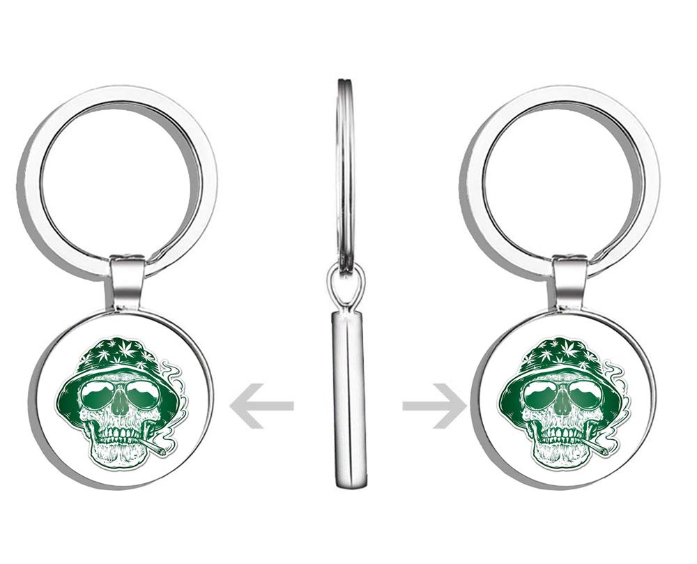 Skull Keychain for Pot Smokers - Hippie Stoner Metal Key Ring with Round Design - Perfect for Cannabis Enthusiasts, Gift Ideas & Key Organization