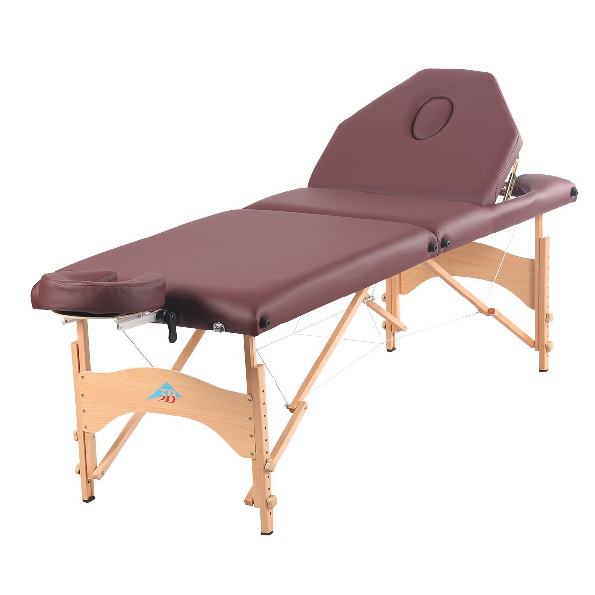 3B Scientific 1021430 Portable Massage Table with Liftback - Adjustable Height, Burgundy Vinyl for Professional & Home Use - Perfect for Spa, Physical Therapy & Relaxation