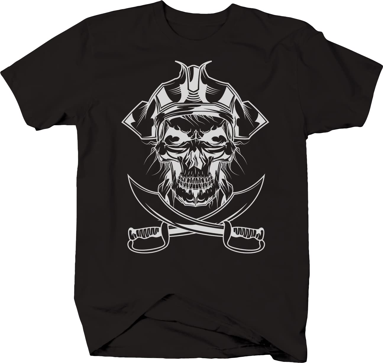 Men's Black Pirate Skeleton Ship Treasure Graphic T-Shirt - Vintage Nautical Theme for Halloween, Cosplay & Pirate Party Outfits