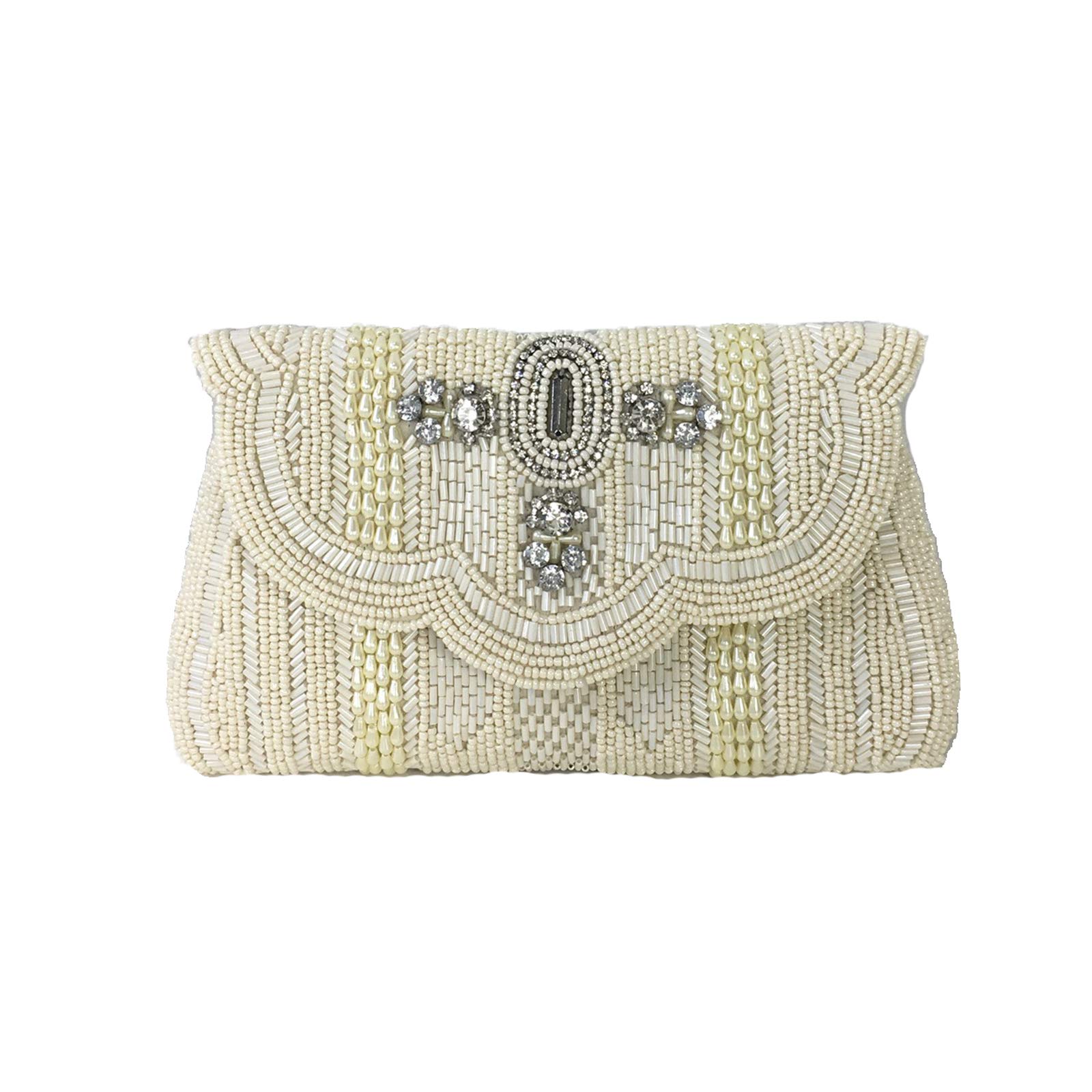 Jocelyn Crystal Beaded Evening Clutch Bag - Convertible Bridal Purse for Wedding, Party & Prom - Elegant Ivory Rhinestone Mini Handbag for Women