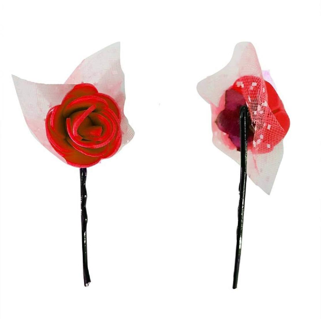 EKAN Velvet Flower Hair Clips for Women & Girls - 12PCS Set (Red) | Elegant Hair Accessories for Parties, Weddings & Daily Wear