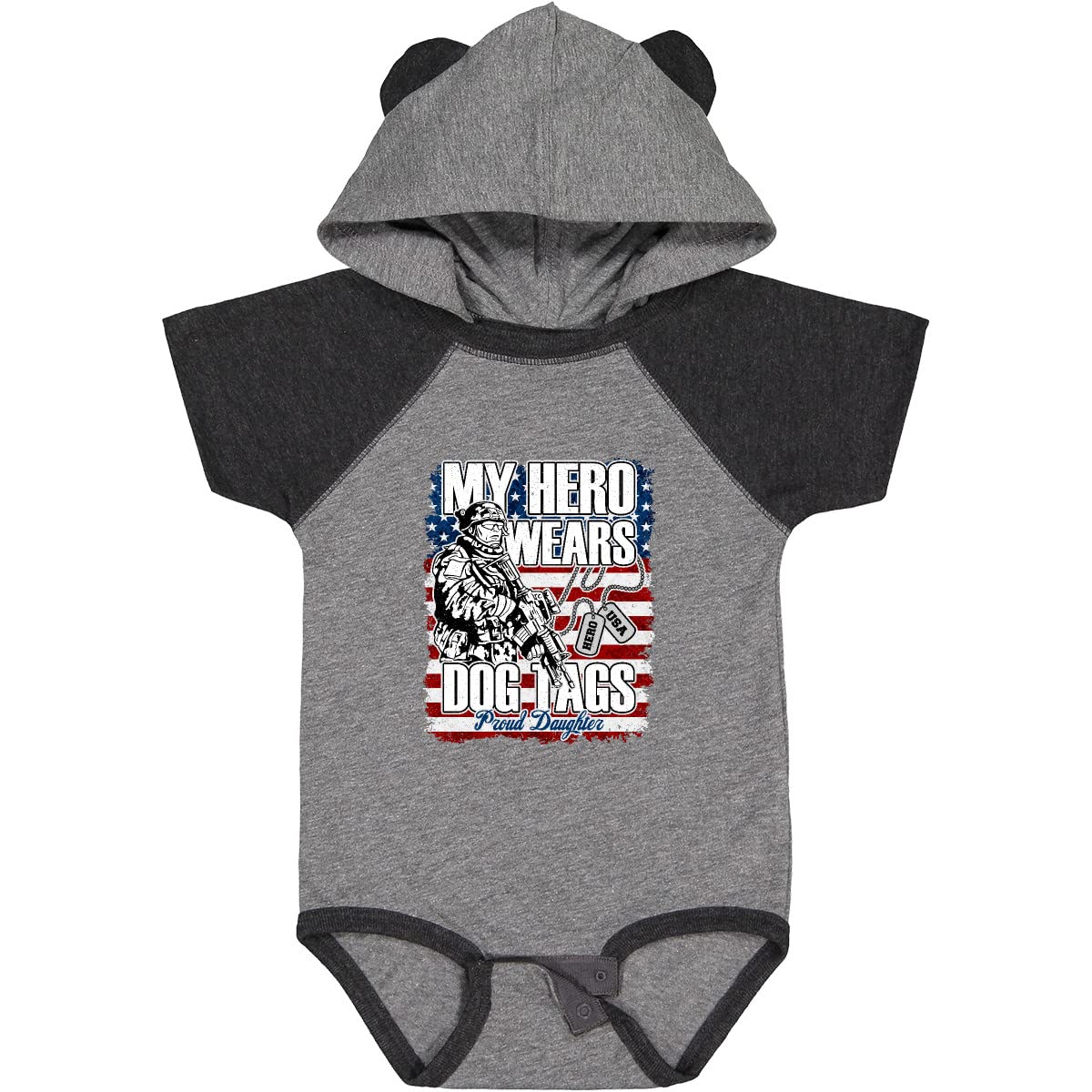 Inktastic Military Proud Daughter Hero Dog Tags Baby Bodysuit - Patriotic Onesie for Girls, Comfortable Cotton Infant Outfit - Perfect for Veterans Day, Memorial Day & Military Family Events