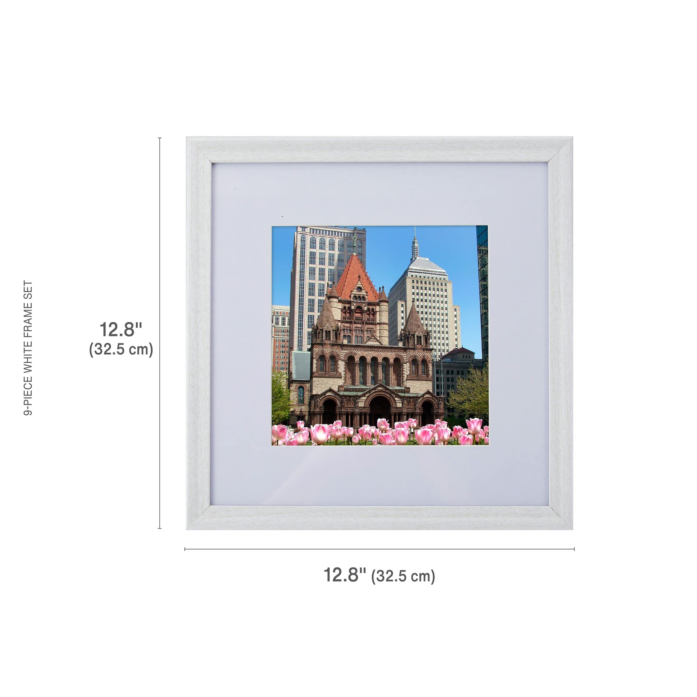 Melannco 9-Pack 12.8x12.8 Inch Beige Wood Picture Frames - Display 12x12 Photos Without Mat or 8x8 Photos With Mat - Perfect for Home Decor, Gallery Walls, and Family Photo Displays