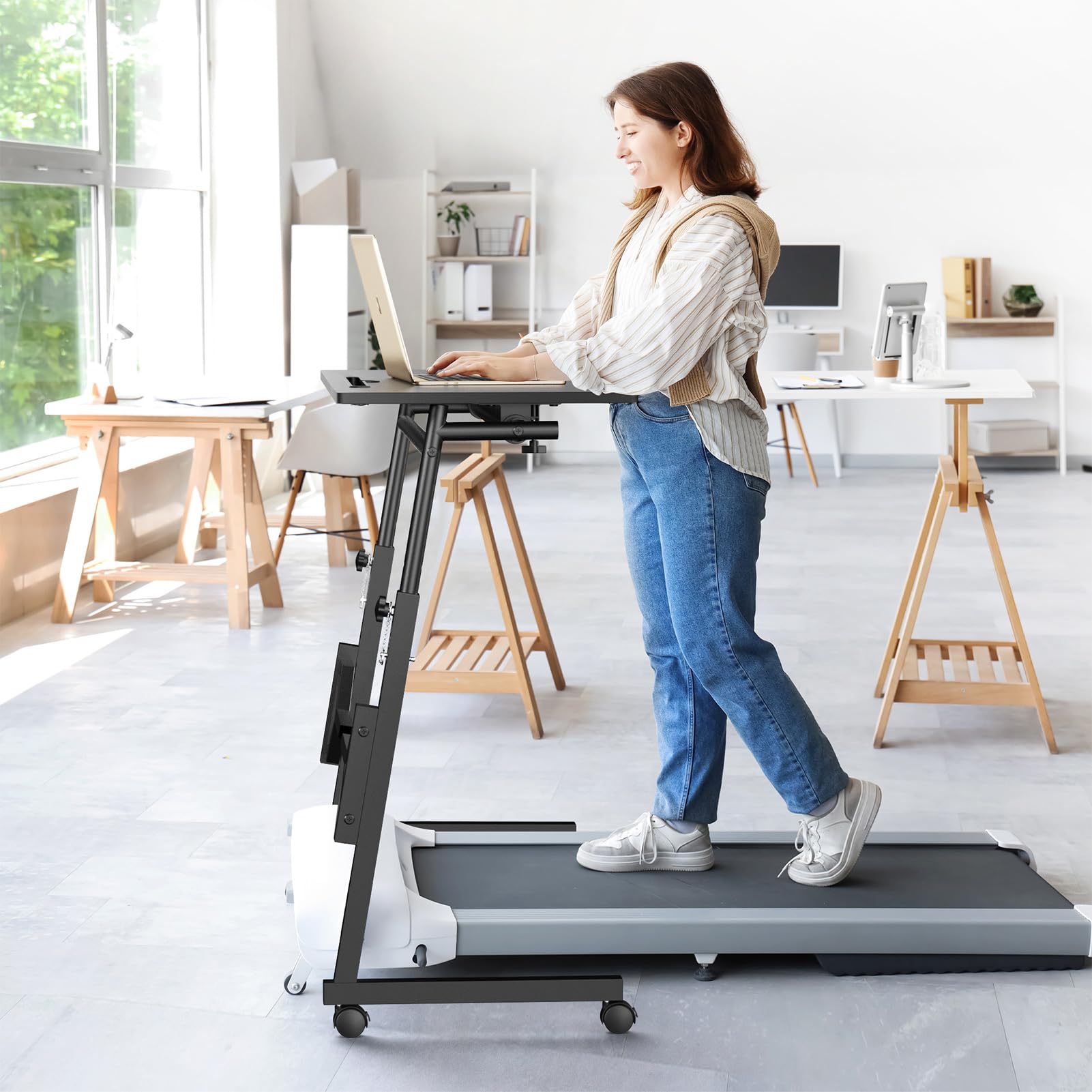 Portable Treadmill Desk with Adjustable Height & Wheels - Treadmill-Compatible Standing Desk for Laptops & Tablets - Perfect for Home Office, Work from Home & Fitness Enthusiasts