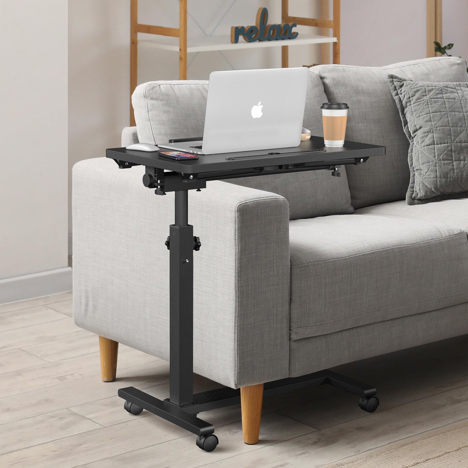 Adjustable Overbed Bedside Table with Wheels - Portable Rolling Desk for Hospital, Home & Office - Mobile Laptop Stand, Computer Cart & Standing Desk Tray - Perfect for Patients, Students & Remote Work