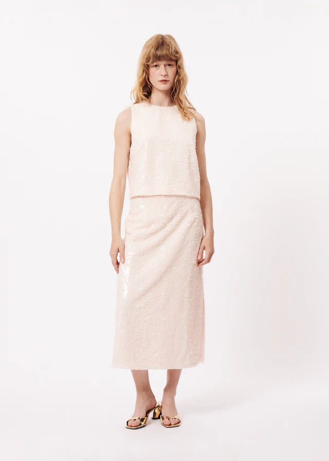 AGNESA Sequin Midi Skirt in Cream - Elegant Sparkly Party Dress for Women, Perfect for Evening Events, Weddings, and Holiday Celebrations