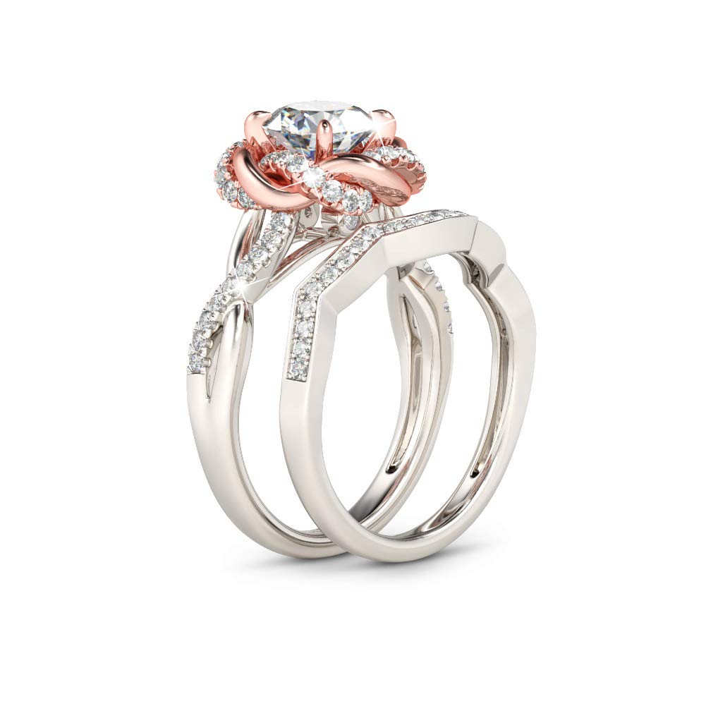 Jeulia Halo Solitaire Engagement Ring for Women - Sterling Silver Floral Diamond Ring with Rose Gold Plating, Round Cut Bridal Set, Anniversary & Promise Ring - Perfect for Proposals, Weddings, Anniversaries & Special Occasions