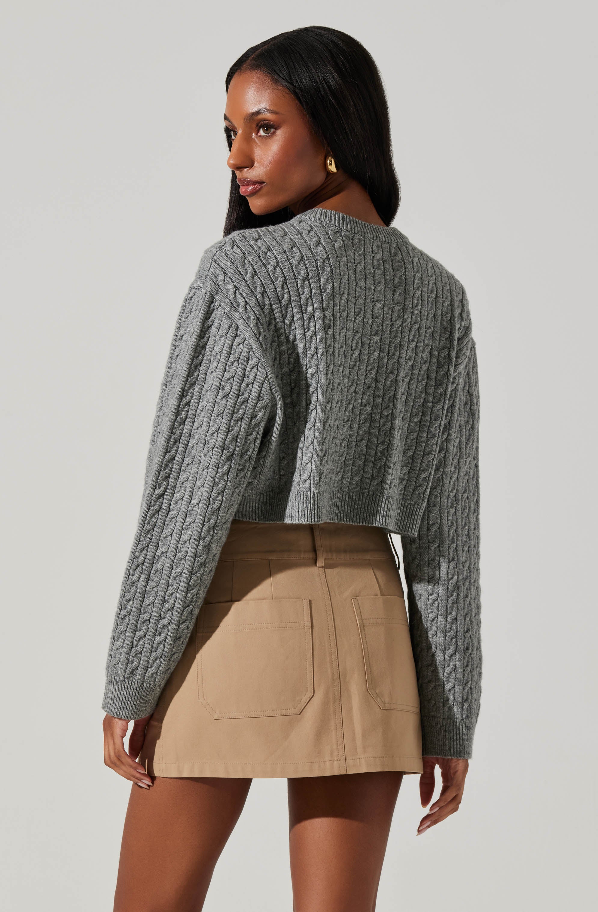 Sebille Cropped Cable Knit Cardigan Sweater for Women - Cozy Winter Pullover, Casual Fall Layering, Office Outfit, Date Night Fashion