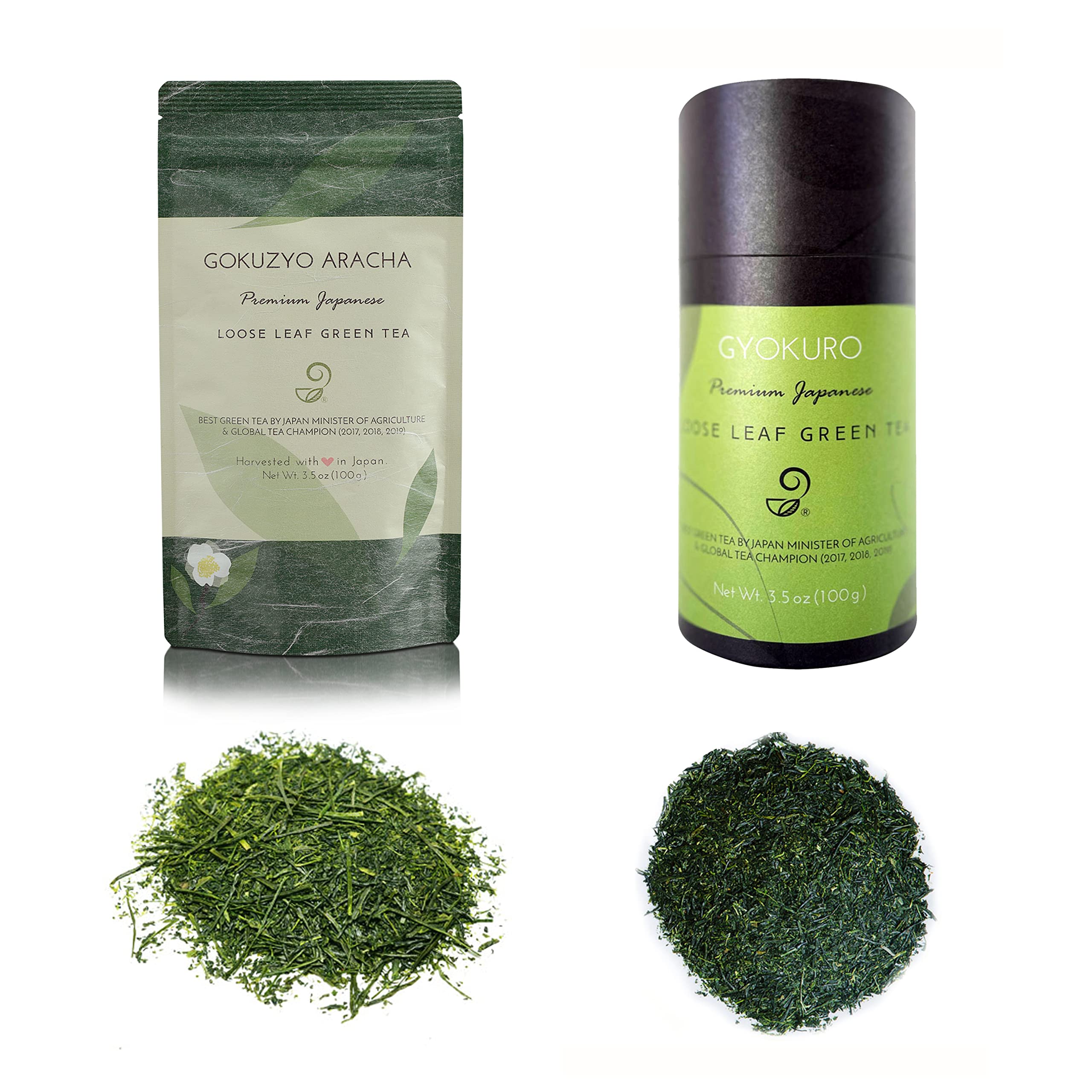 Premium Japanese Green Tea Set - Gyokuro & Gokuzyo Aracha Sencha Loose Leaf Tea - 2-Piece Single Origin Tea Assortment from Japan - Perfect for Tea Ceremonies, Gifts & Relaxation - Ideal for Home, Office & Meditation Use