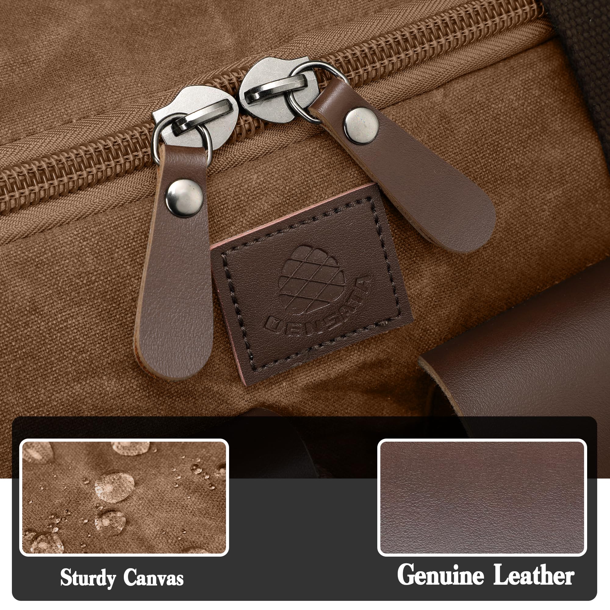 Vintage Dark Brown Expandable 60L Canvas Duffle Bag for Men - Genuine Leather Travel Duffel with Two Zipper Pockets - Perfect for Overnight Trips, Weekend Getaways & Carry-On Luggage (X-Large)