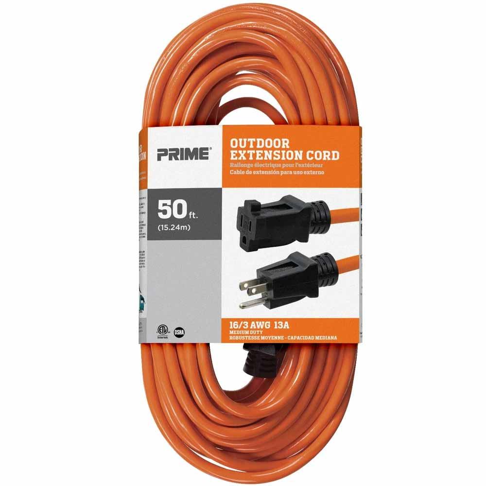 50 ft. Outdoor Extension Cord 16/3 Gauge SJTW Heavy Duty Orange - Weatherproof Power Cord for Garden, Patio, and Construction Use