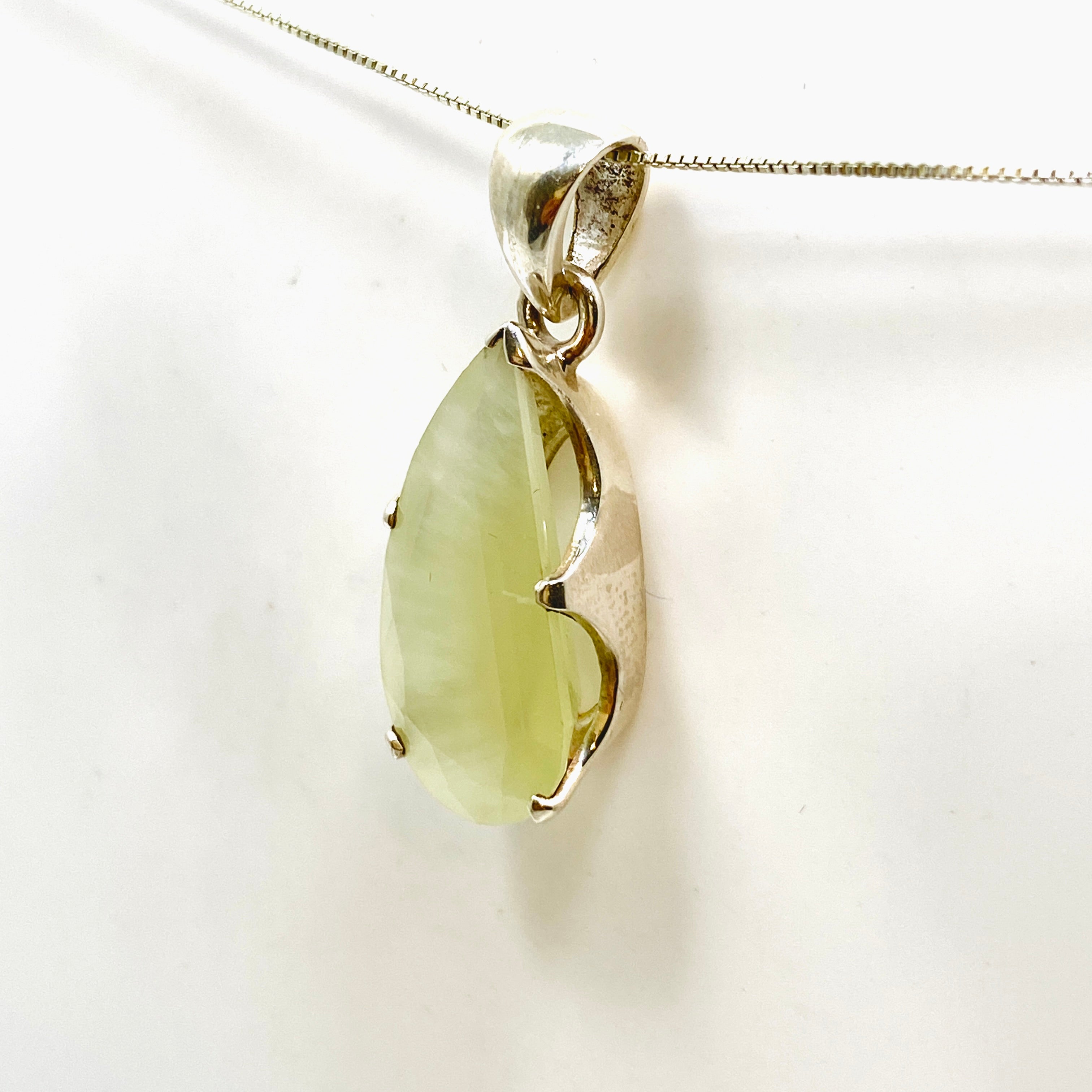 Natural Prehnite Freeform Faceted Pendant Necklace - Handcrafted Gemstone Jewelry PPGJ1020 | Spiritual Healing, Meditation & Boho Fashion Accessory