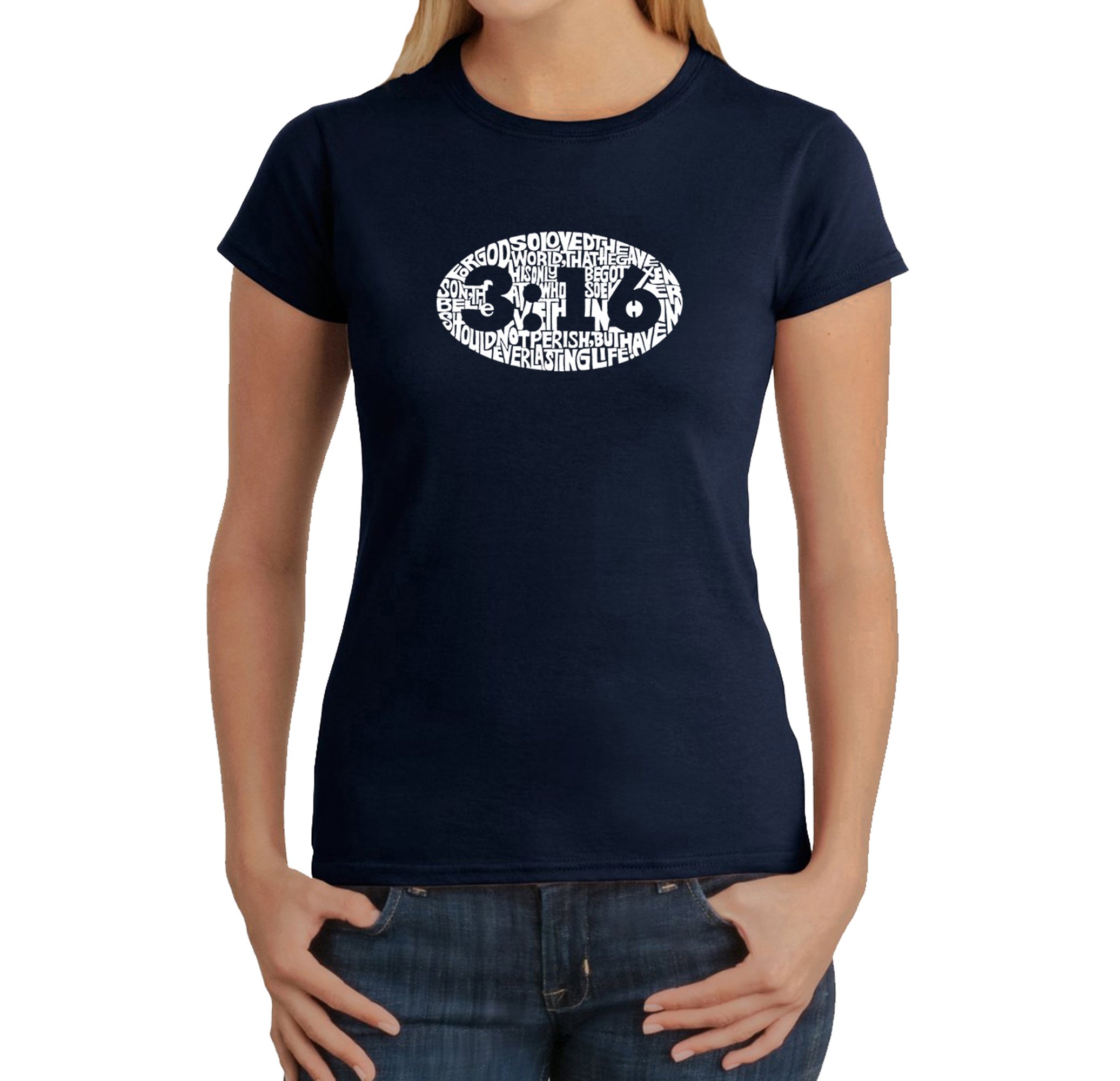 LA POP ART Women's Word Art T-Shirt - John 3:16 Bible Verse Christian Graphic Tee for Church, Bible Study & Everyday Wear
