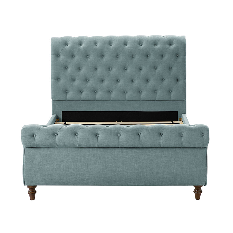Deirdre Upholstered Sleigh Platform Bed - Queen Size with Solid Wood Frame & Luxe Fabric Headboard - Perfect for Modern Bedroom & Guest Room Decor