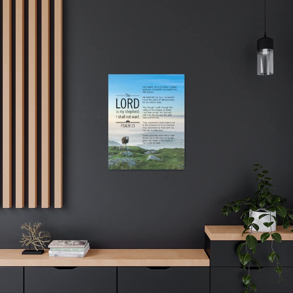 Psalm 23 Bible Verse Canvas Wall Art - Christian Scripture Home Decor for Living Room, Bedroom & Church - Blue Sky Themed Religious Gift for Weddings, Baptisms & Housewarming
