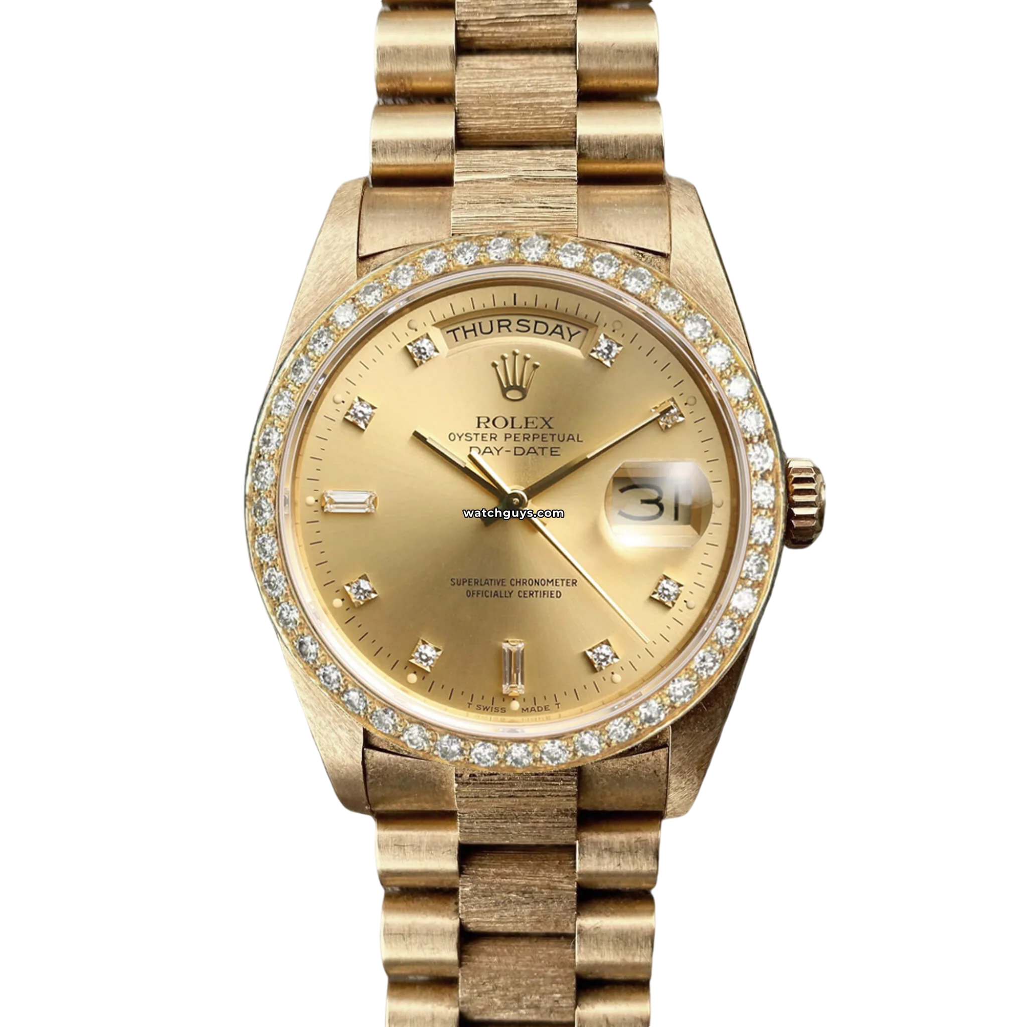 Authentic Rolex Day Date 18248 Men's Watch - 18K Yellow Gold, Champagne Dial, Diamond Hour Markers - Luxury Dress Watch for Business & Formal Events