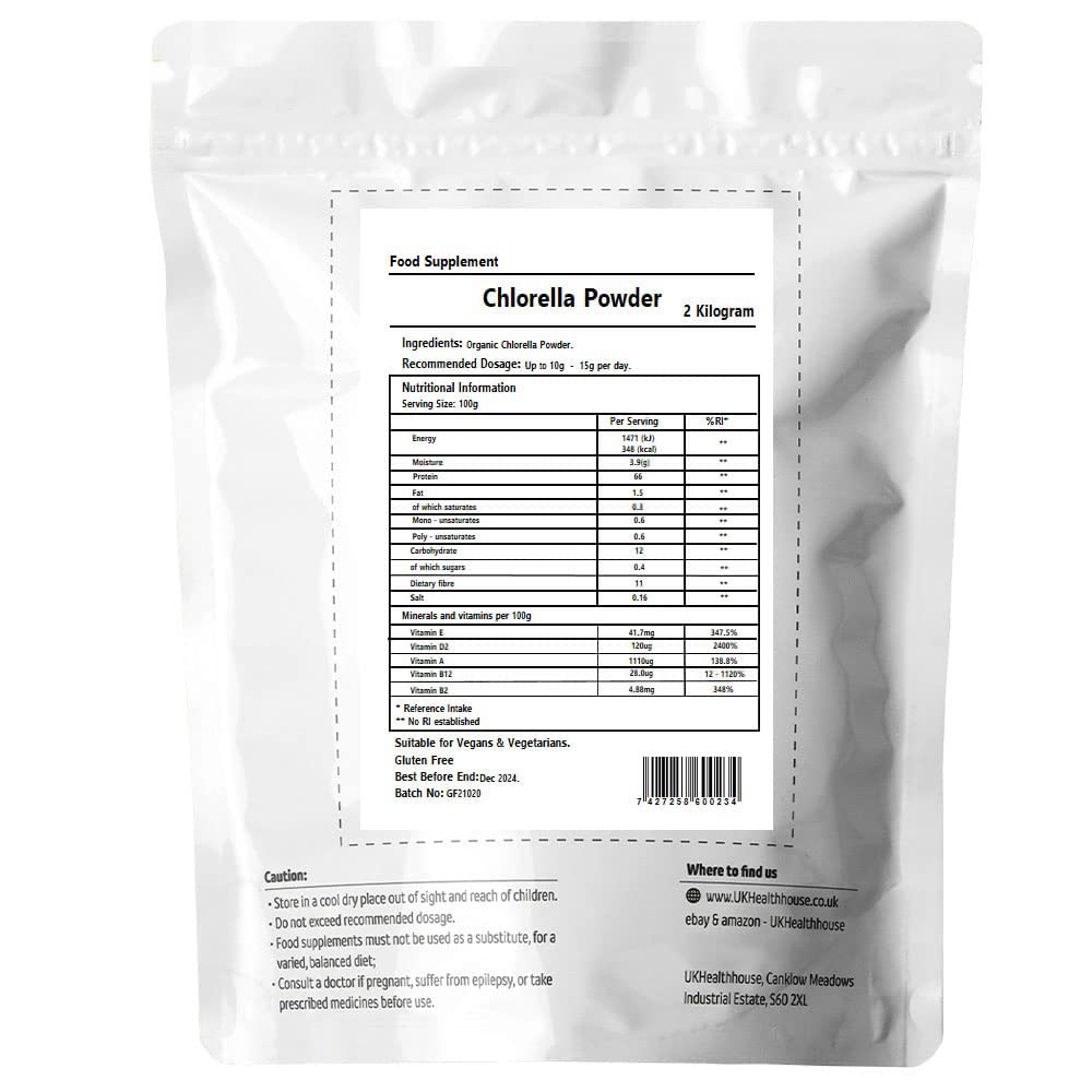 Premium Organic Chlorella Powder 2kg - Rich in Vitamins, Protein & Chlorophyll | Superfood with Amino Acids, Minerals & Fiber | Detox, Immunity Boost & Energy Support | Vegan, Keto & Paleo Friendly
