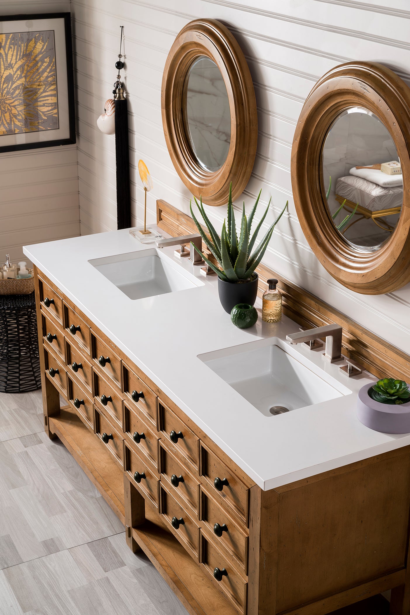 Malibu 72 Inch Double Bathroom Vanity with Honey Alder Wood & 3CM Classic White Quartz Countertop - Perfect for Master Bathroom Renovation and Modern Home Decor