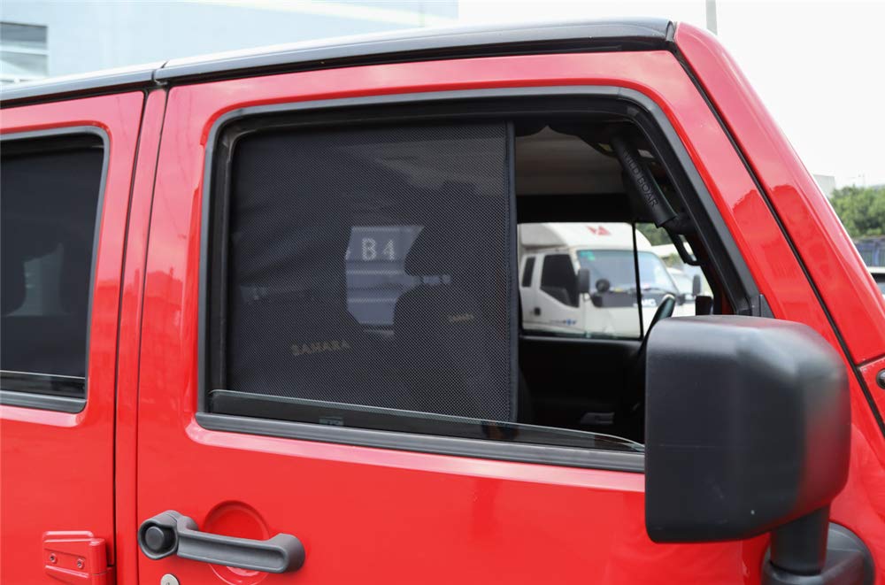 Jeep Wrangler JK Sunshade (2007-2017) - Black Mesh UV Protection Front Door Side Window Cover | Car Interior Accessories for Sun Protection & Privacy While Driving or Parking