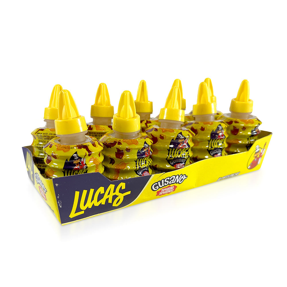Lucas Gusano Tamarindo Candy - 10ct Box of Sour Tamarind Gummy Worms - Perfect for Parties, Snacking & Mexican Candy Lovers