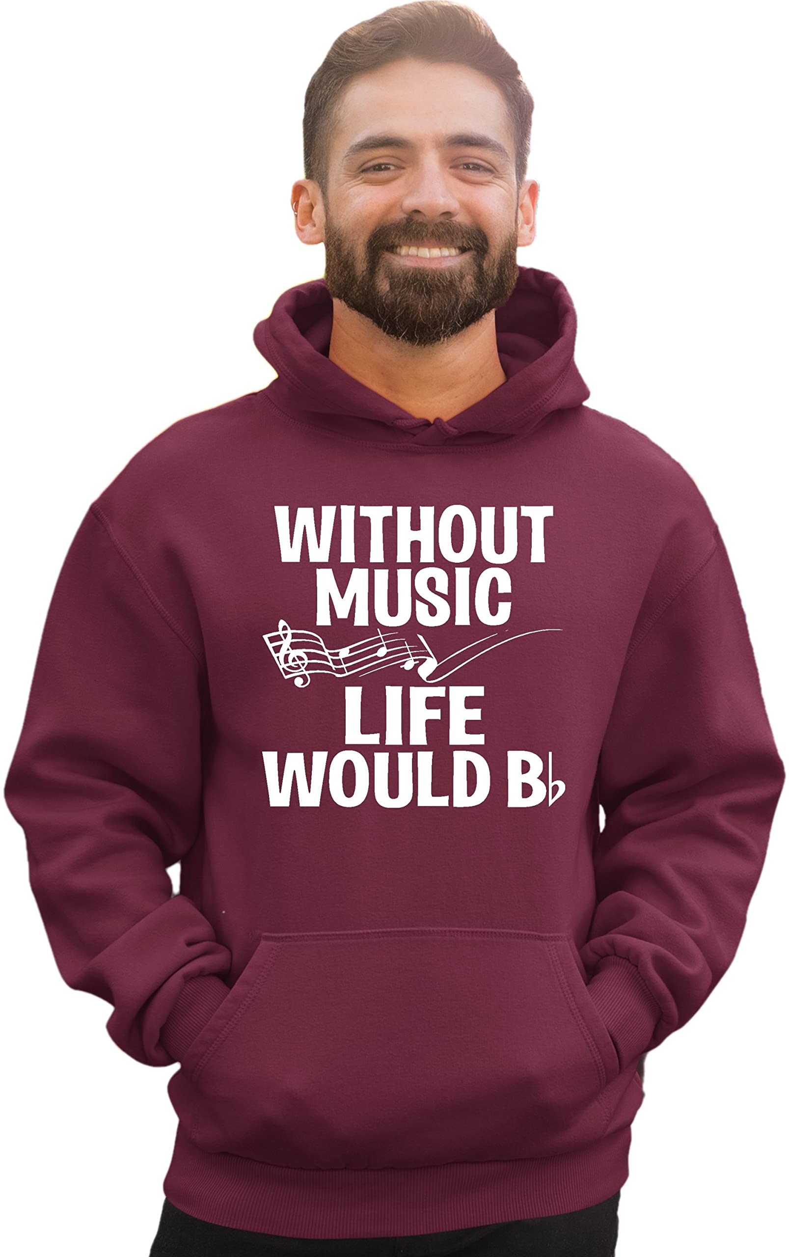 Funny Music Lovers Hoodie - 'Go All Out Without Music Life Would B Flat' Graphic Sweatshirt for Men & Women | Perfect Gift for Musicians, Band Members & Music Enthusiasts | Casual Wear, Concerts & Music Festivals