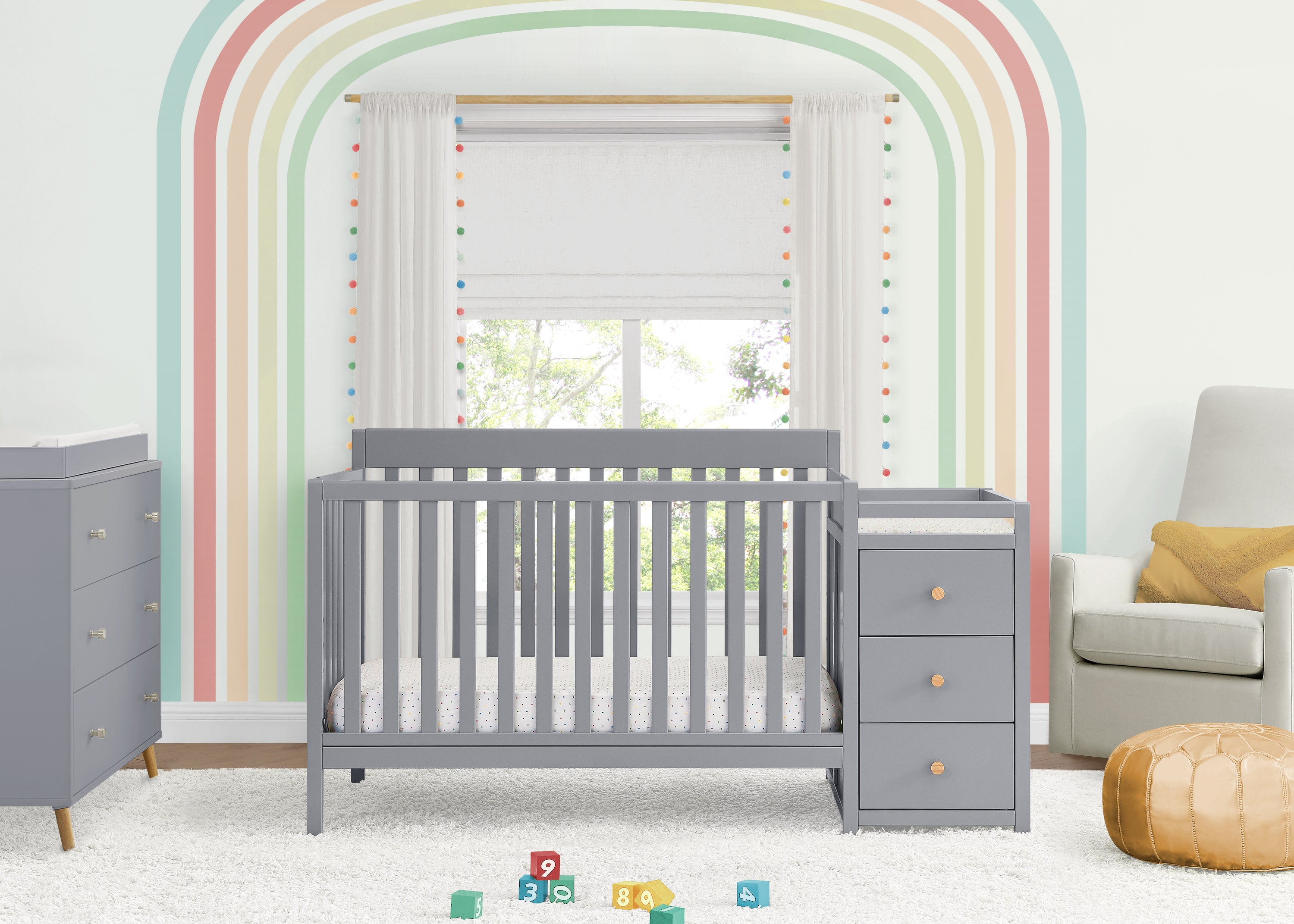 Flynn 5-in-1 Convertible Baby Crib with Changer - Nursery Furniture Set for Newborn to Toddler | Perfect for Bedroom, Daycare & Nursery Decor