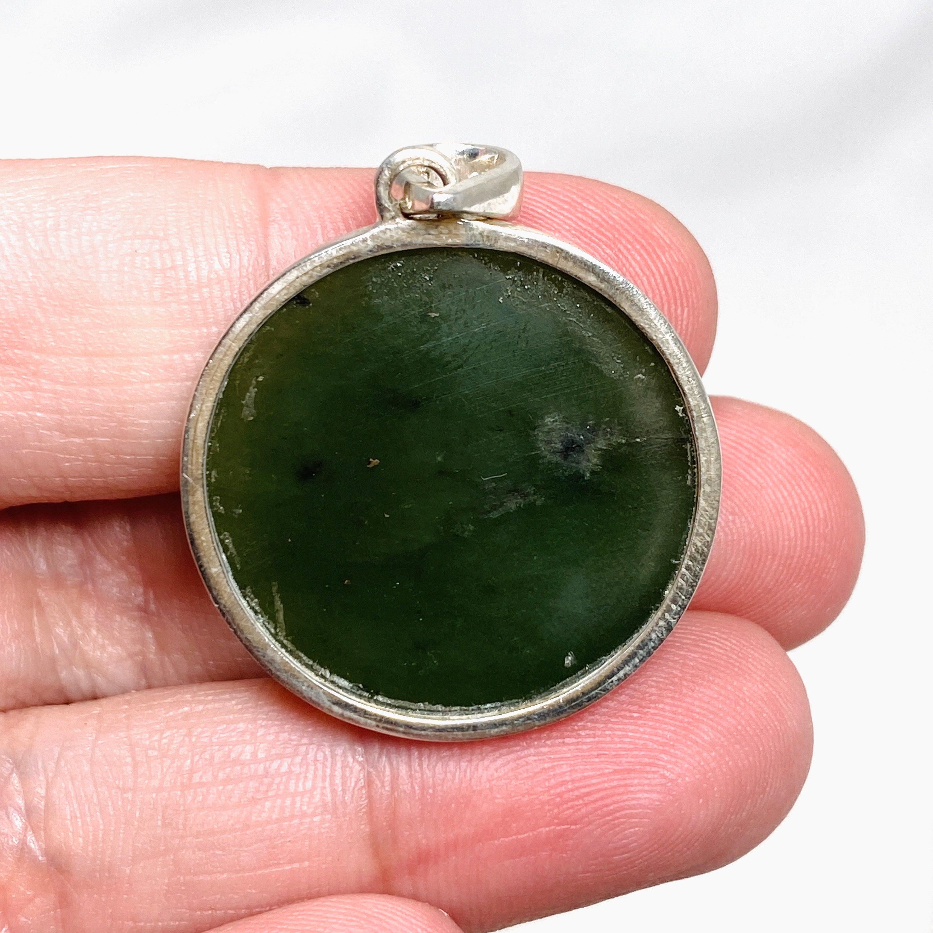 Natural Siberian Jade Nephrite Round Pendant - PPGJ671 - Handcrafted Gemstone Jewelry for Meditation, Healing & Spiritual Gifts