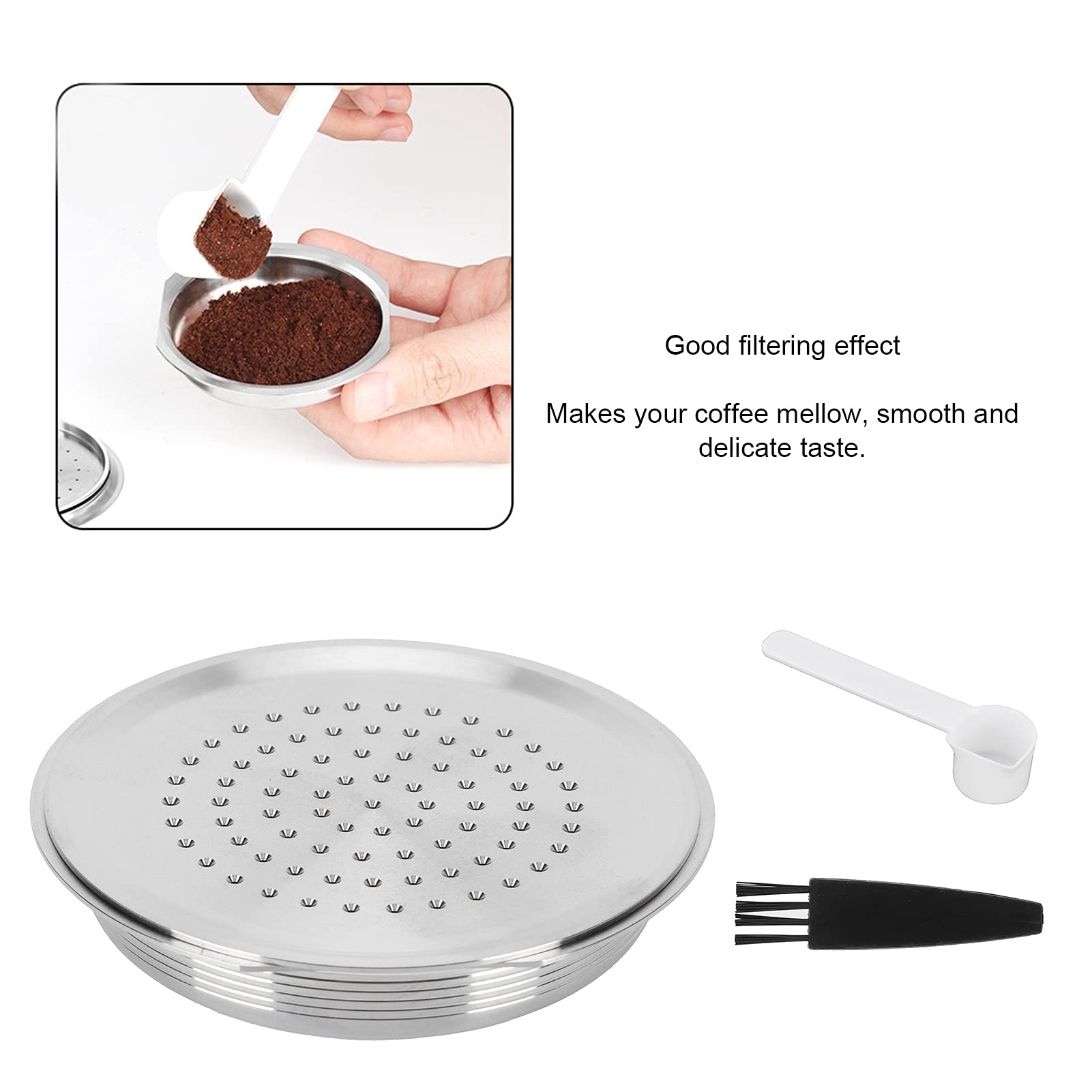 Stainless Steel Reusable Coffee Capsule & Pod Holder Filter Set with Spoon - Compatible with Senseo HD7801 - Eco-Friendly & Durable for Home Brewing, Office Use, and Camping Coffee Making