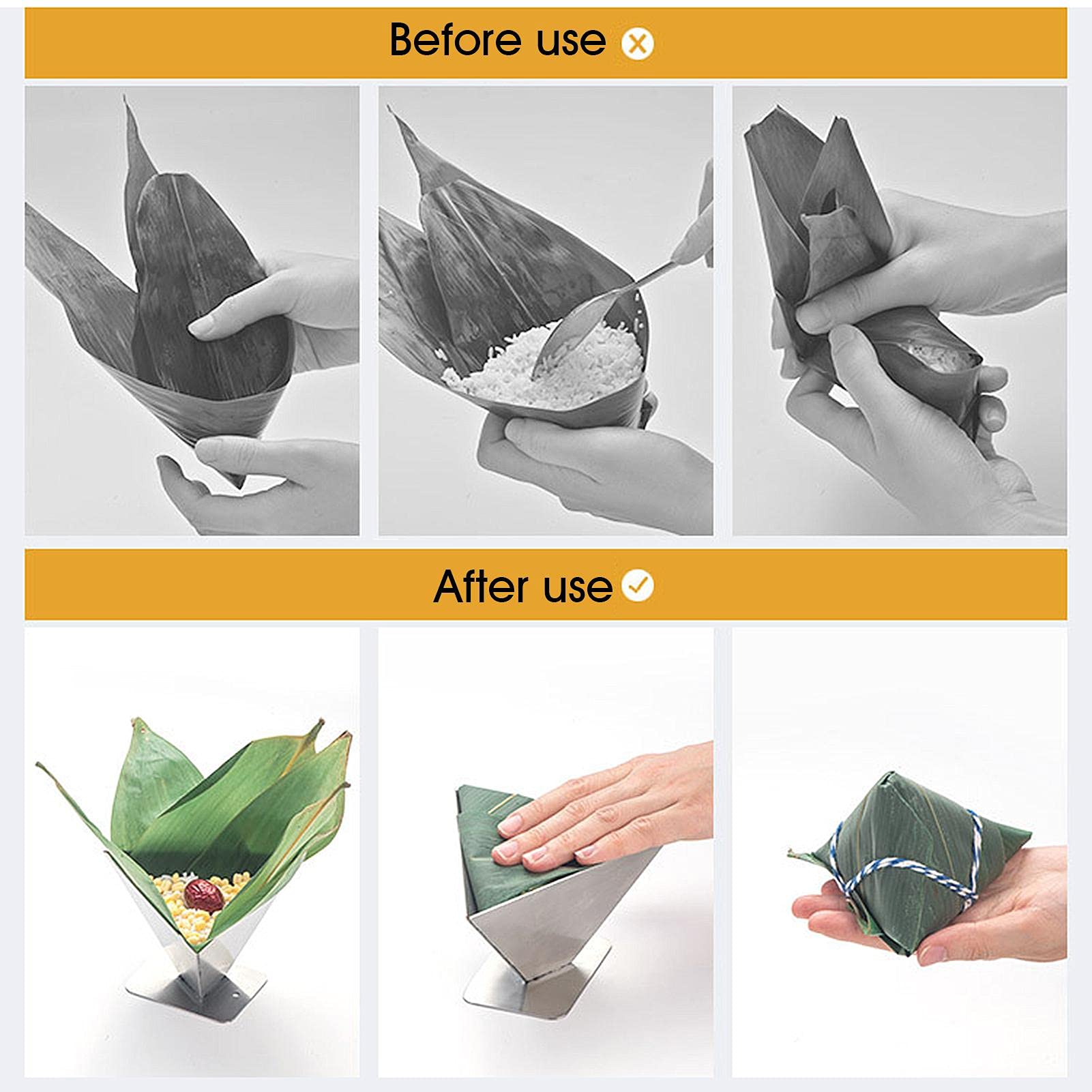 Premium Stainless Steel Zongzi Molds for DIY - Triangle, Square & Rectangle Rice Dumpling Makers | Perfect for Dragon Boat Festival, Asian Cooking & Kitchen Accessories | Durable & Easy-to-Use for Homemade Sticky Rice Treats