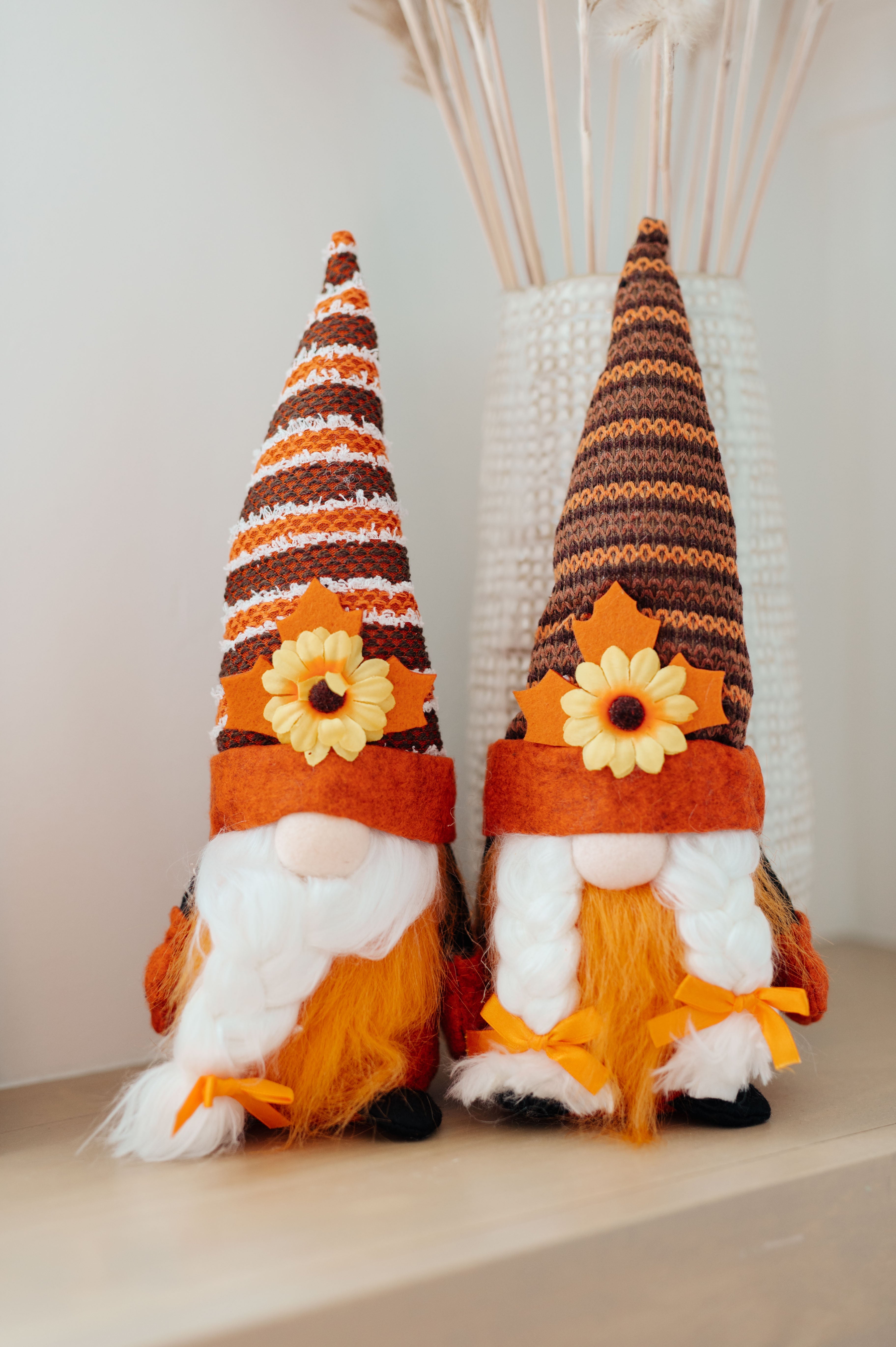 Fall Flowers Gnomes Set of 2 - Adorable Garden Decor for Autumn, Halloween & Thanksgiving Home Decor