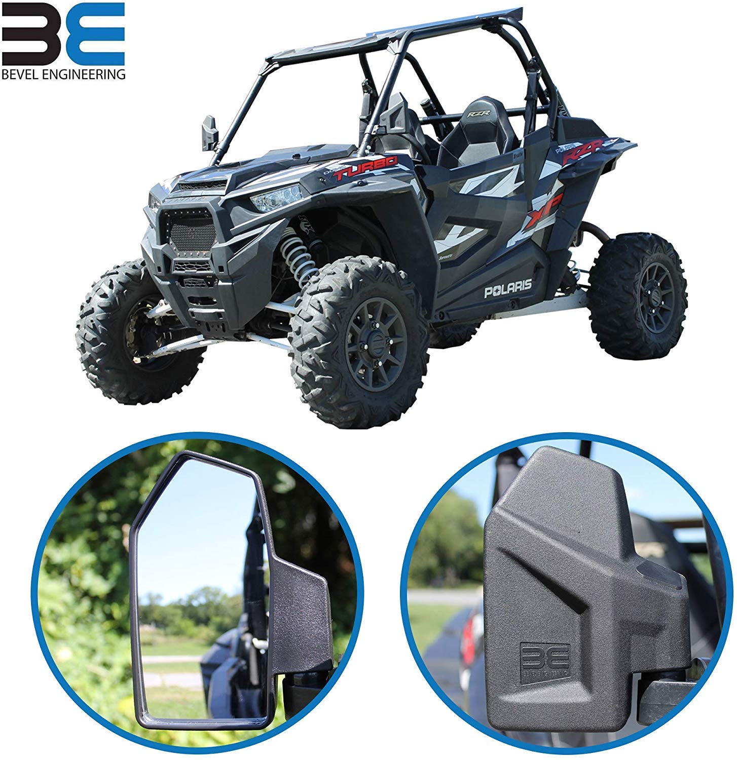Bevel Engineering UTV Rear View Side Mirror Kit (2 Pack) - Fits 1.6