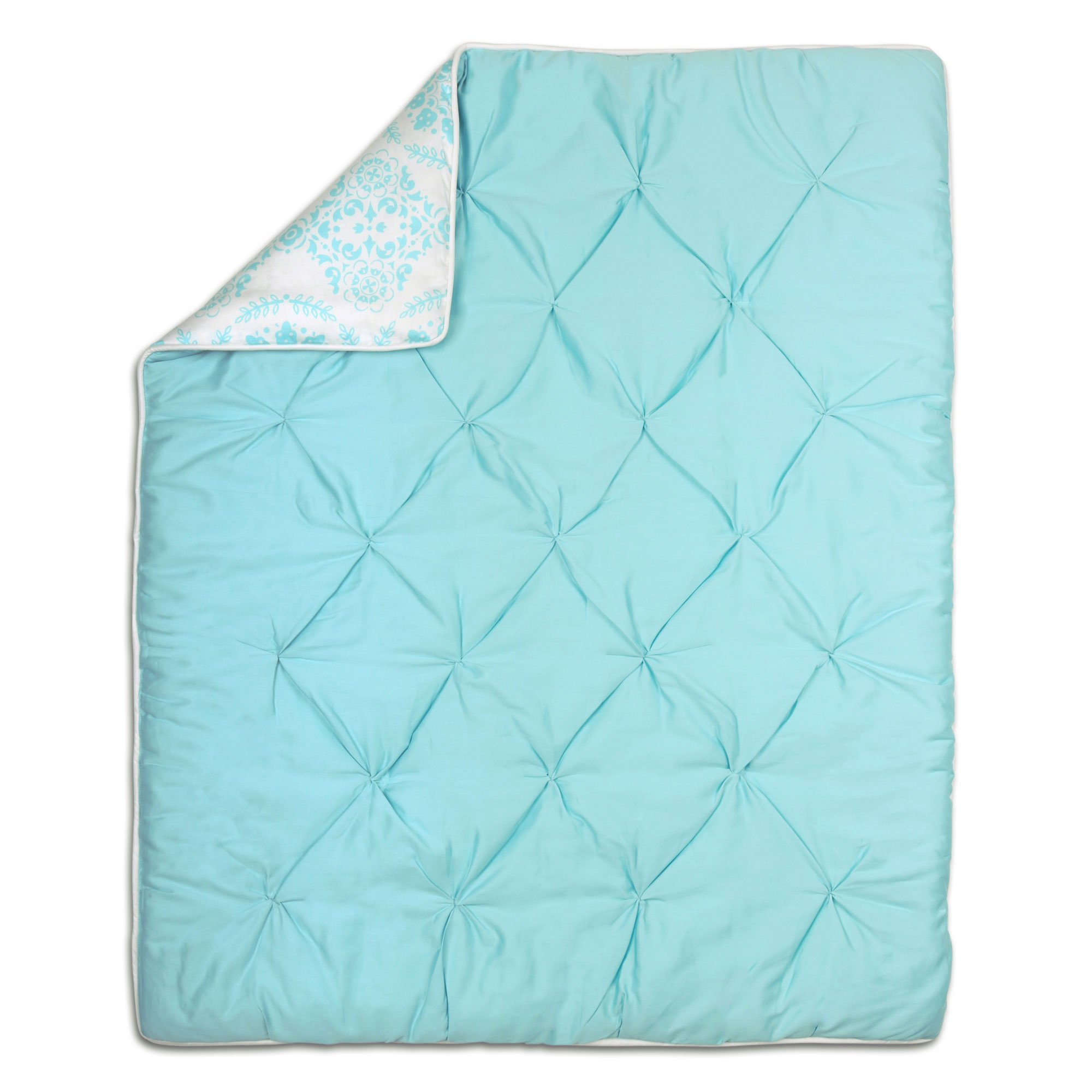 Teal Blue Pintucked & Medallion Baby Crib Quilt - Soft Nursery Bedding Set by The Peanut Shell | Perfect for Newborns, Infants & Toddlers | Ideal for Cribs, Bassinets & Baby Showers