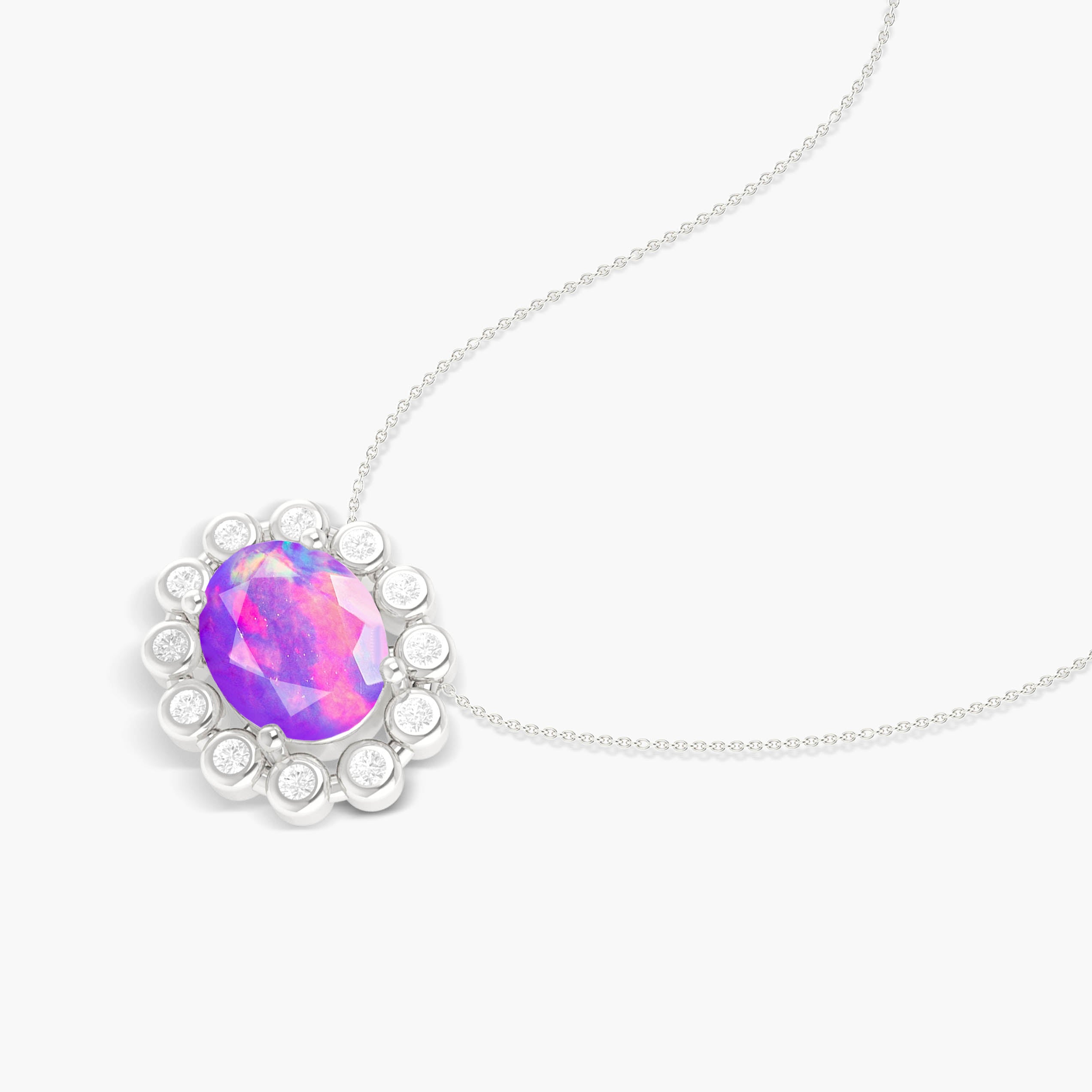 Natural Lavender Opal & White Zircon Halo Chain Pendant Necklace - Elegant Jewelry Gift for Women, Perfect for Weddings, Anniversaries & Special Occasions