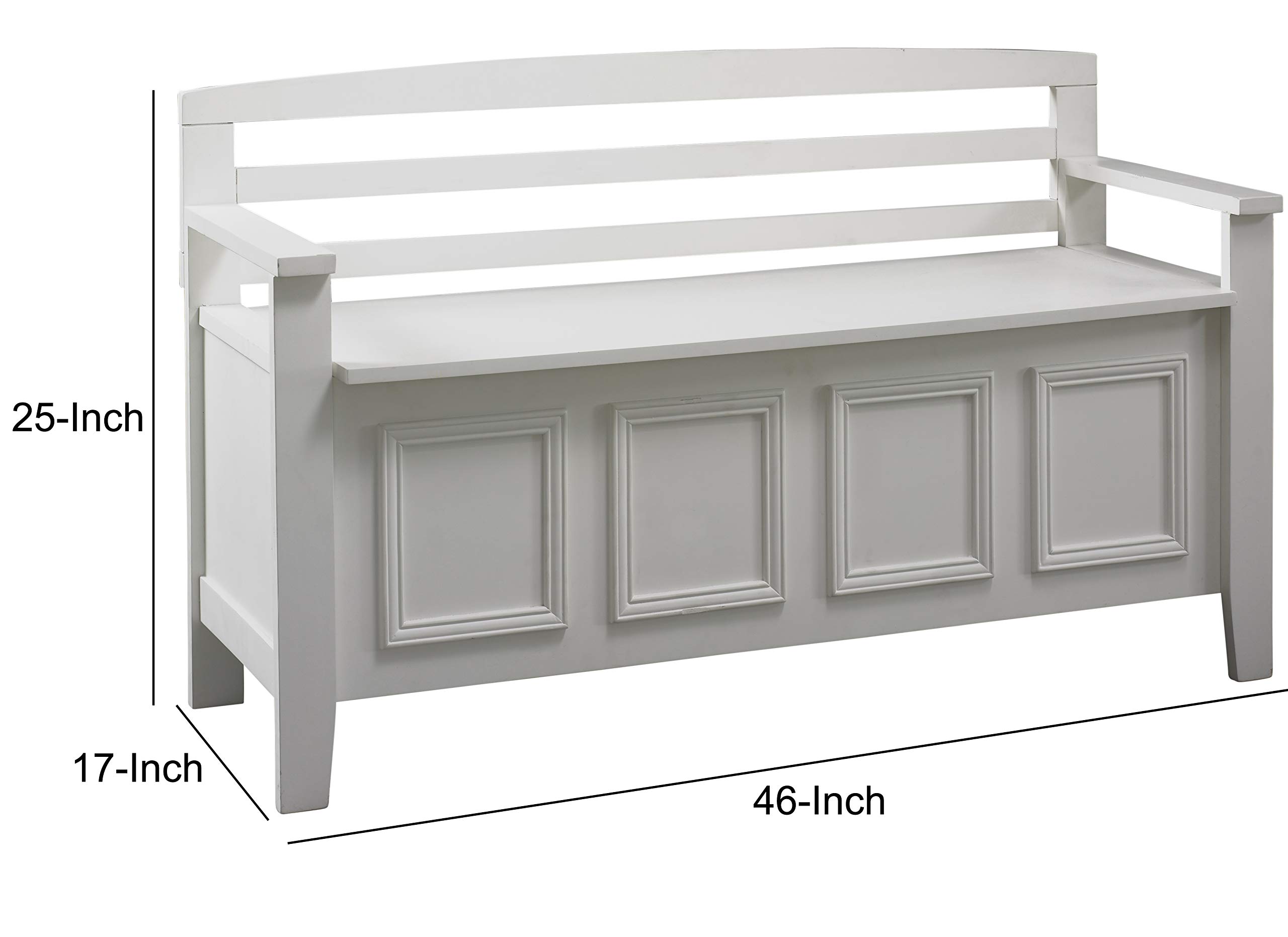 Benjara White Wooden Storage Bench with Flip Top Seat & Ladder Style Back - Entryway Organizer, Hallway Seating, Bedroom Storage Solution