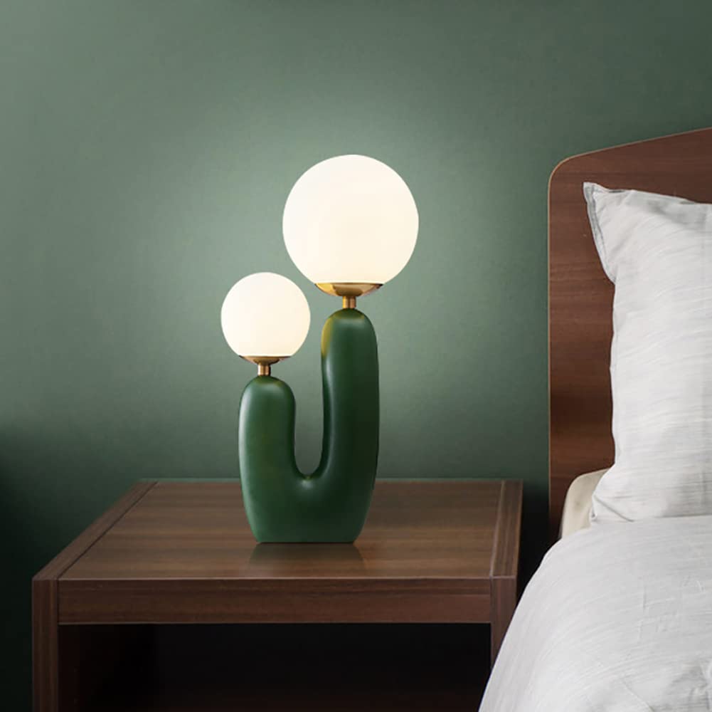 Meefad Modern 2-Light Bedside Table Lamp with Glass Shade - Green Globe Night Light for Bedroom, Reading & Nightstand - Perfect for Cozy Bedtime Reading & Ambient Lighting