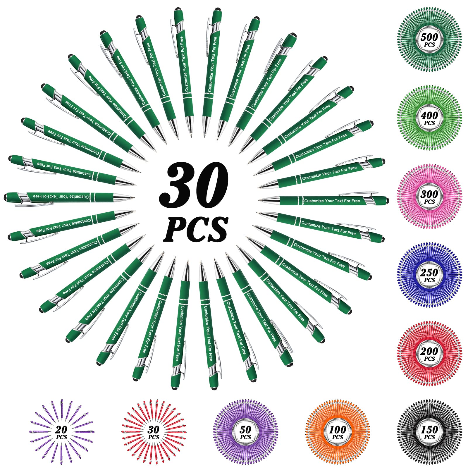500 Pcs Custom Pens Bulk - Personalized Ballpoint Pens with Free Engraving & Stylus Tip - Ideal for School, Office, Business, Graduation Gifts & Anniversaries (30 Packs) - Perfect for Corporate Events, Promotions & Everyday Writing Needs