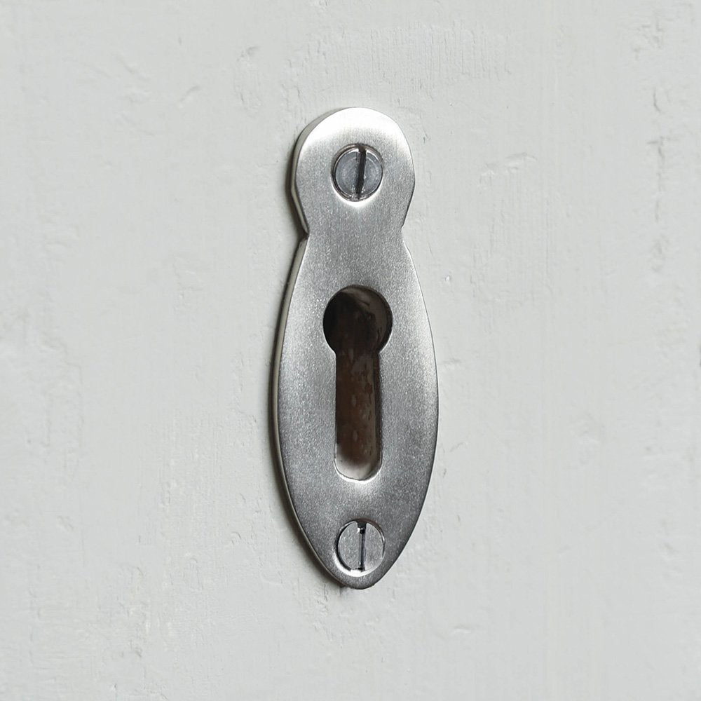 Satin Nickel Teardrop Escutcheon Plate - Exposed Keyhole Cover - Vintage Door Hardware for Bedroom & Bathroom Doors