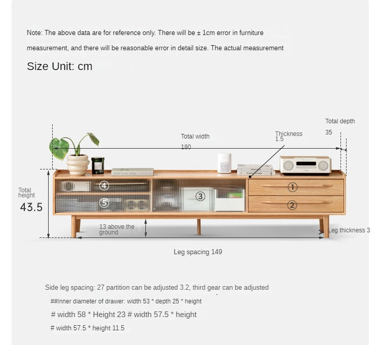 Solid Oak Wood TV Stand with Sliding Doors - Modern Entertainment Center for Living Room, Bedroom & Home Theater