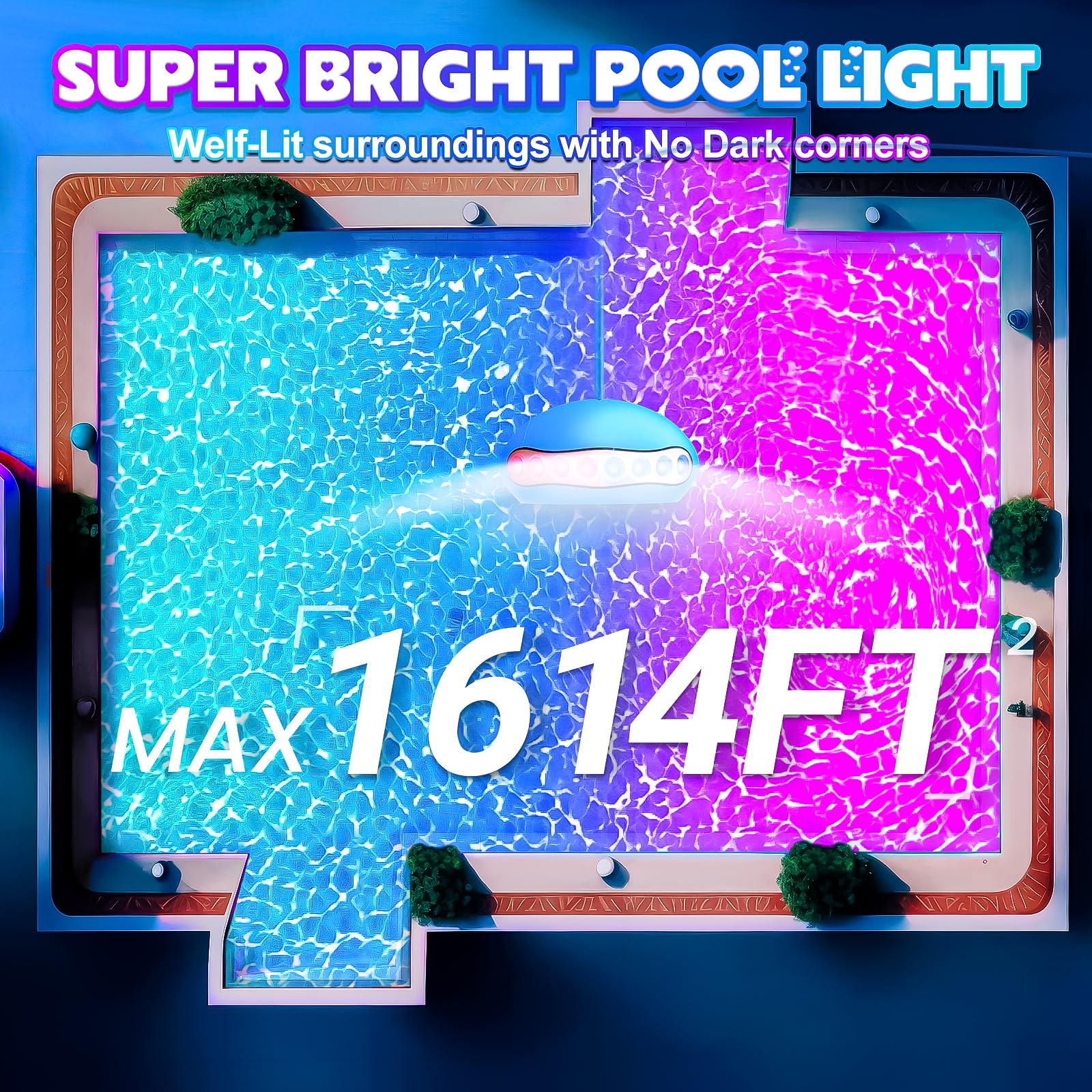 20W RGB LED Pool Lights with APP Control & Music Sync - IP68 Waterproof Underwater Lights for Above Ground & Inground Pools, Hot Tubs - 34FT Cord - Perfect for Backyard Parties, Night Swimming & Relaxation