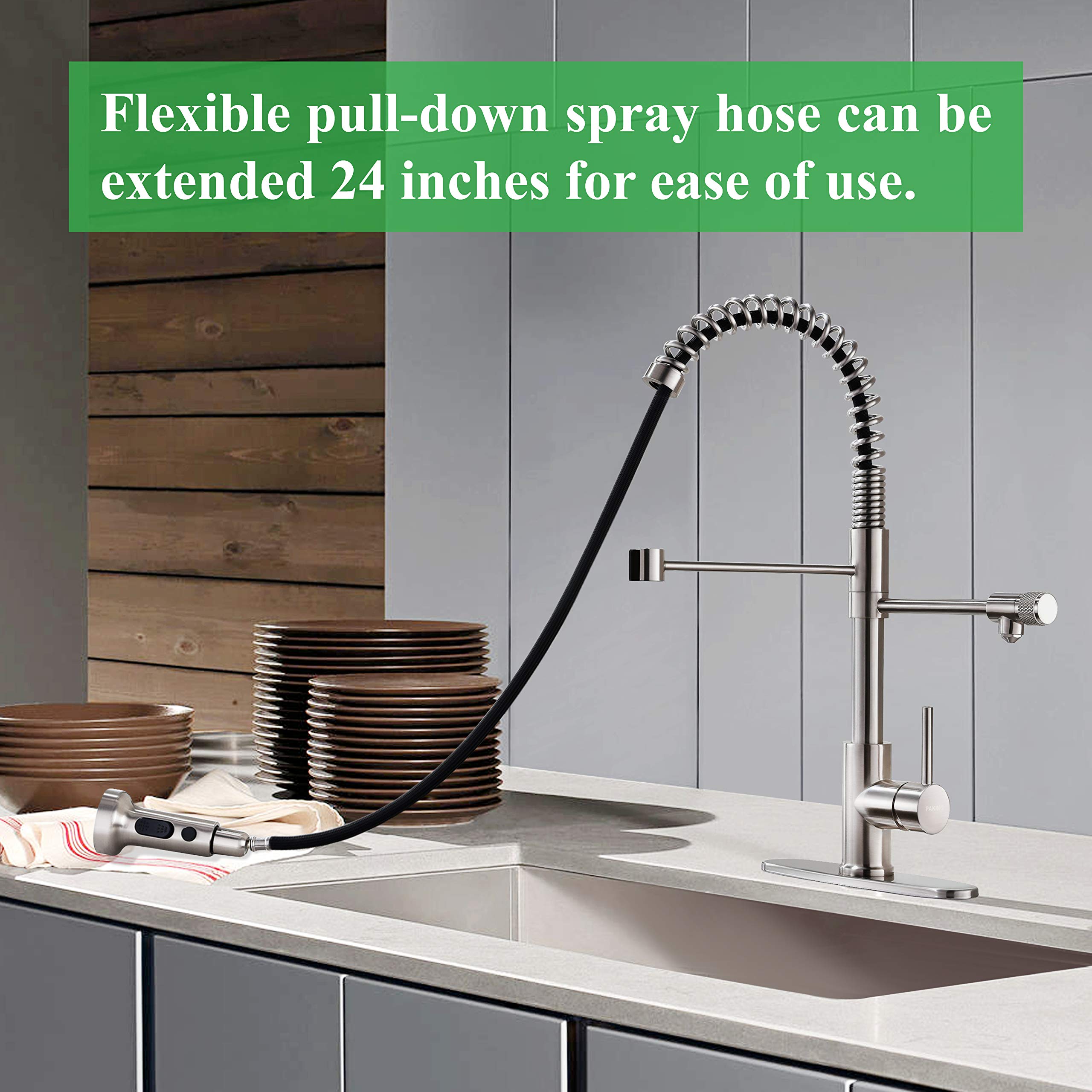 Premium Pull-Down Kitchen Faucet with Water Filtration - Brushed Nickel & Stainless Steel Drinking Water Faucet (Model PB1017) for Modern Homes, Restaurants & Coffee Bars
