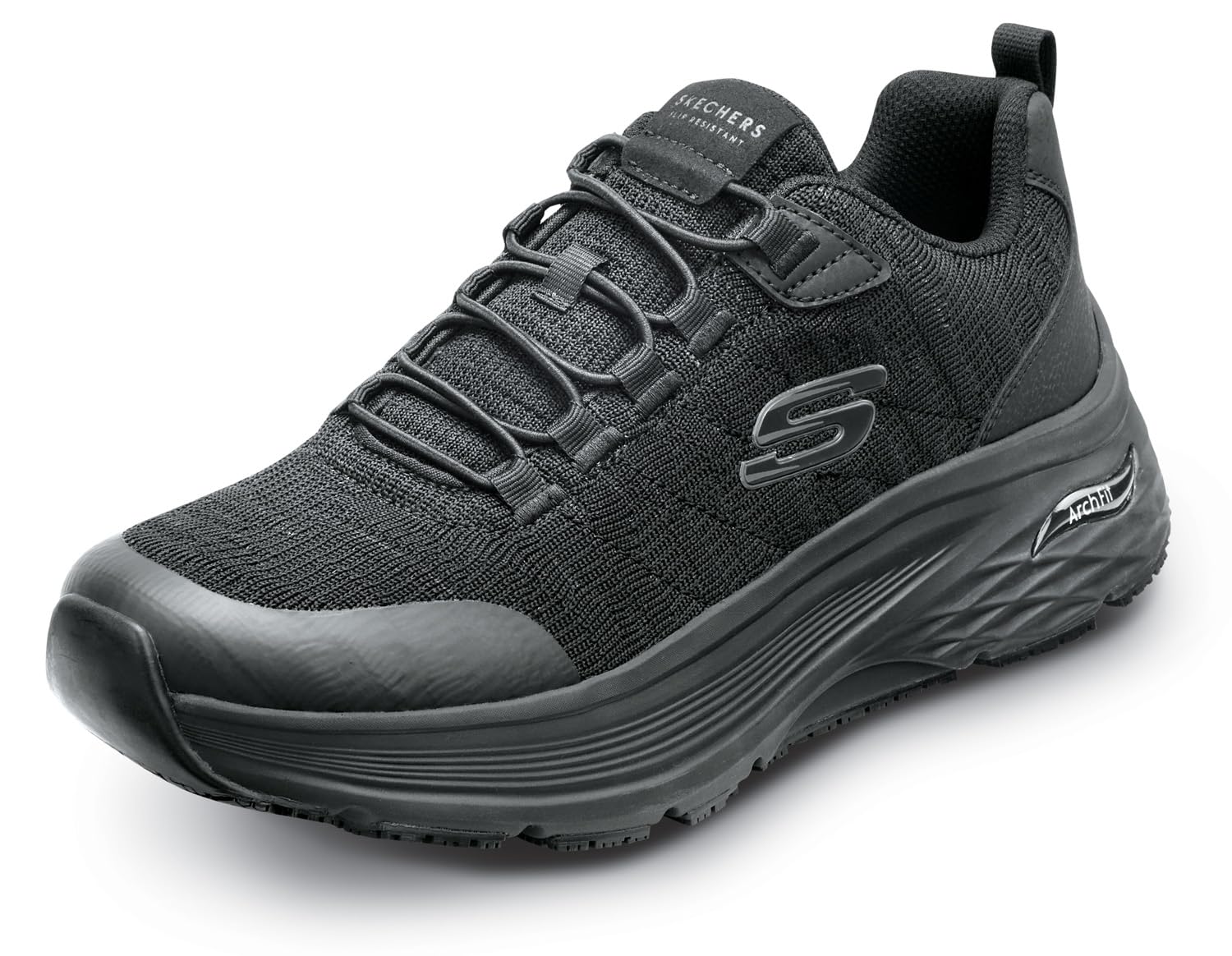 Skechers Work Leo Arch Fit Men's Black Soft Toe Slip Resistant Work Shoes - EH Safety Certified Low Athletic Shoes for Construction, Warehouse & Restaurant Workers