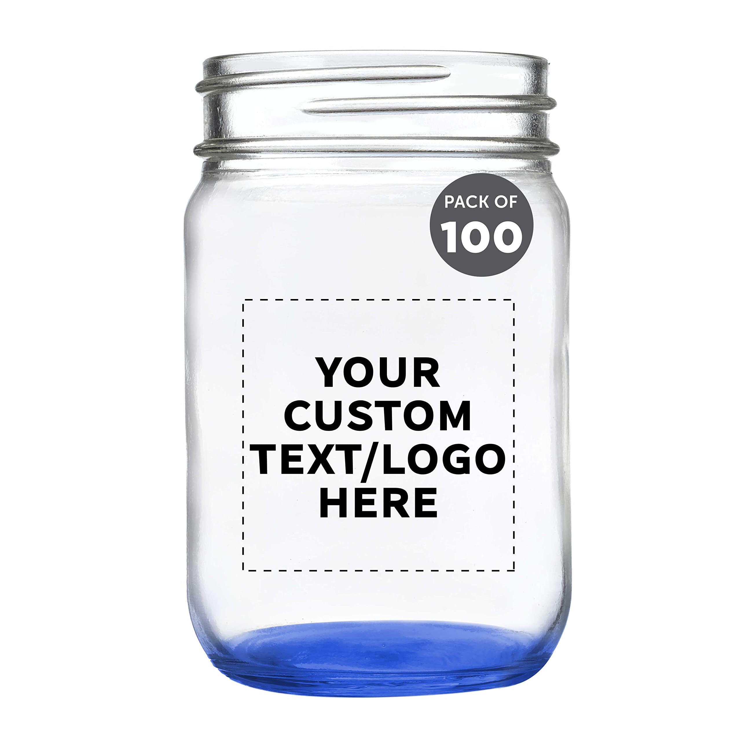 100-Pack 12oz Blue Mason Jars with Lids - Bulk Custom Glass Jars for Food Storage, DIY Crafts & Gifts - Perfect for Overnight Oats, Candies, Pickling, Spices, Beverages & Party Favors - Free Personalization Available