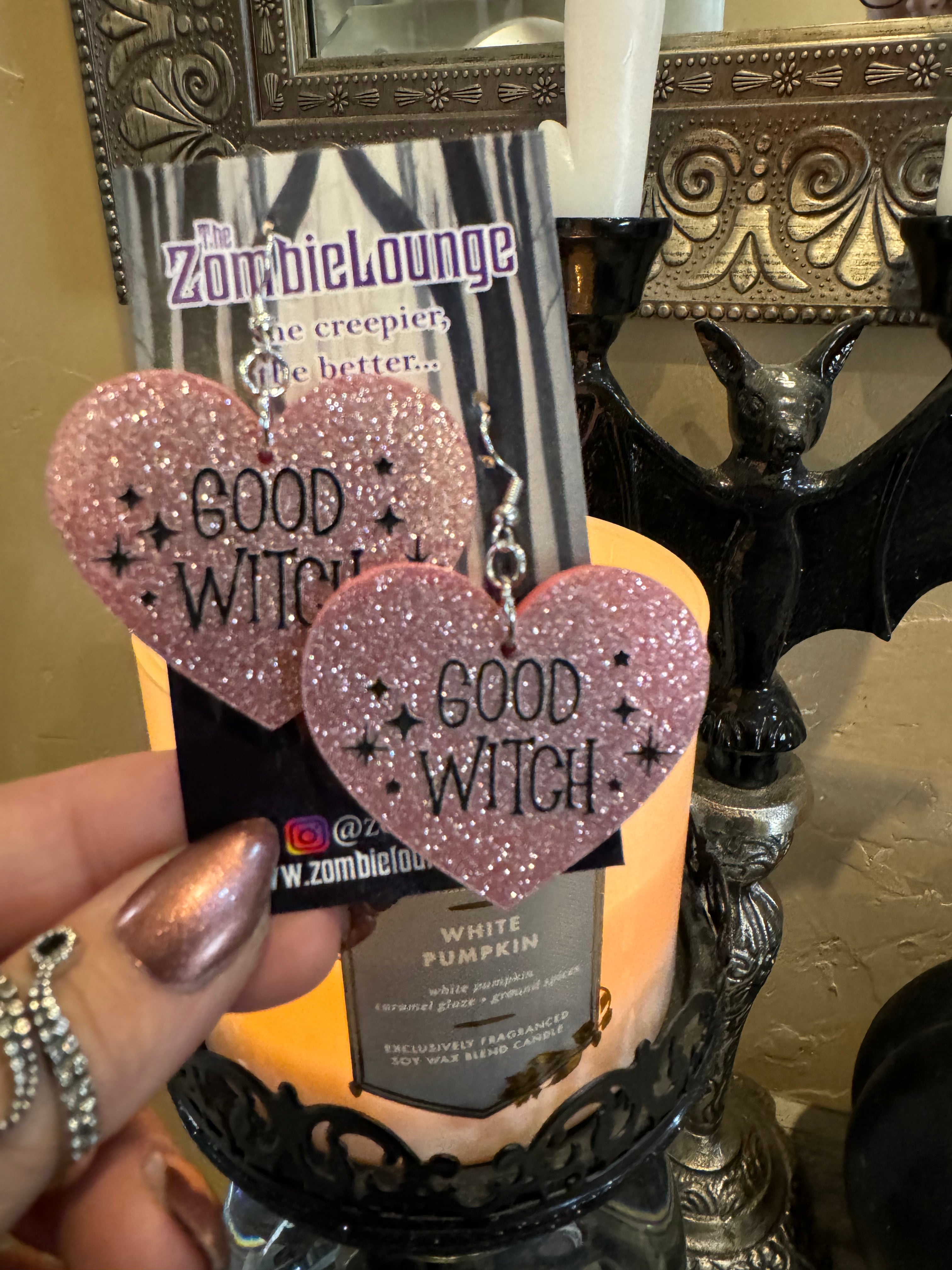 Witch Heart Earrings - Gothic Punk Jewelry for Women, Handmade Silver Plated Dangle Earrings | Perfect for Halloween, Cosplay, and Alternative Fashion