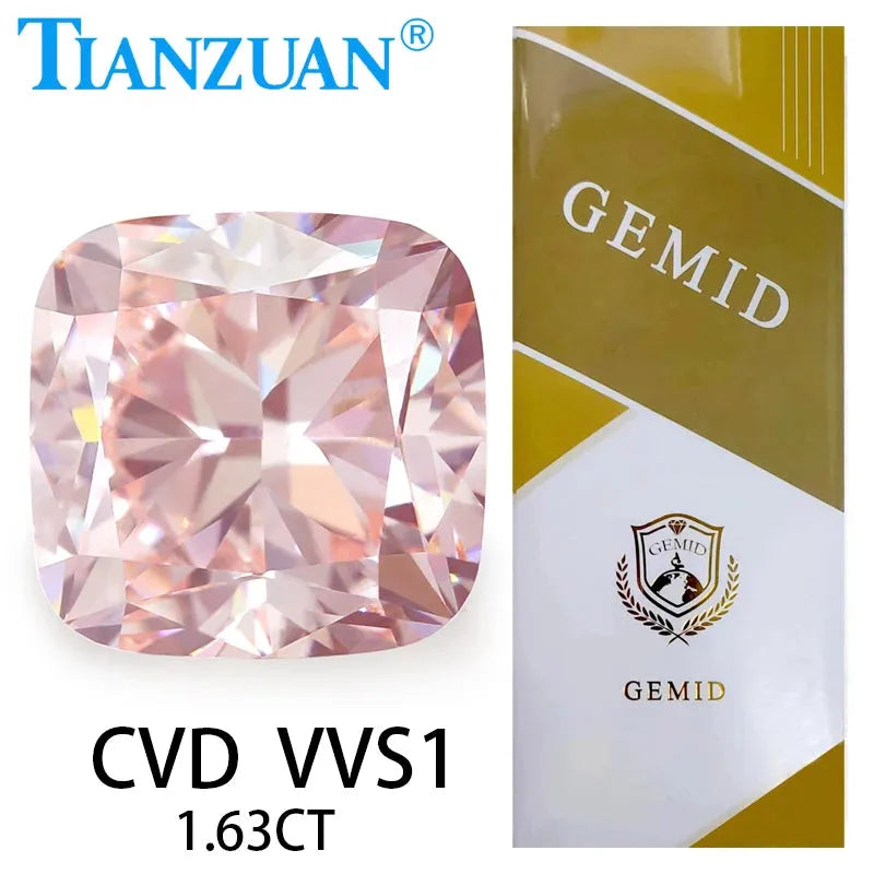 Lab Grown CVD Cushion Cut Fancy Intense Pink Diamond - VVS1/VS1/VS2 Clarity, 2EX Cut, GEMID Certified Loose Gemstone for Engagement Rings & Jewelry Making