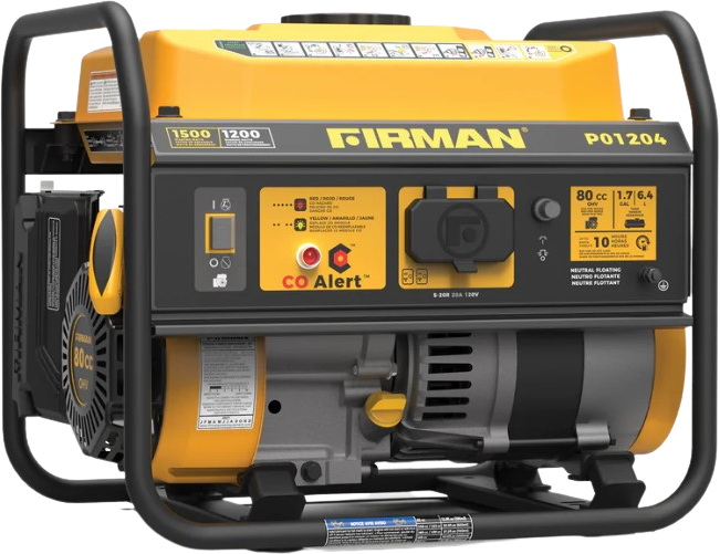 Firman P01204 1200W/1500W 20 Amp Portable Generator with CO Alert - Perfect for Camping, RV Trips & Emergency Power Backup