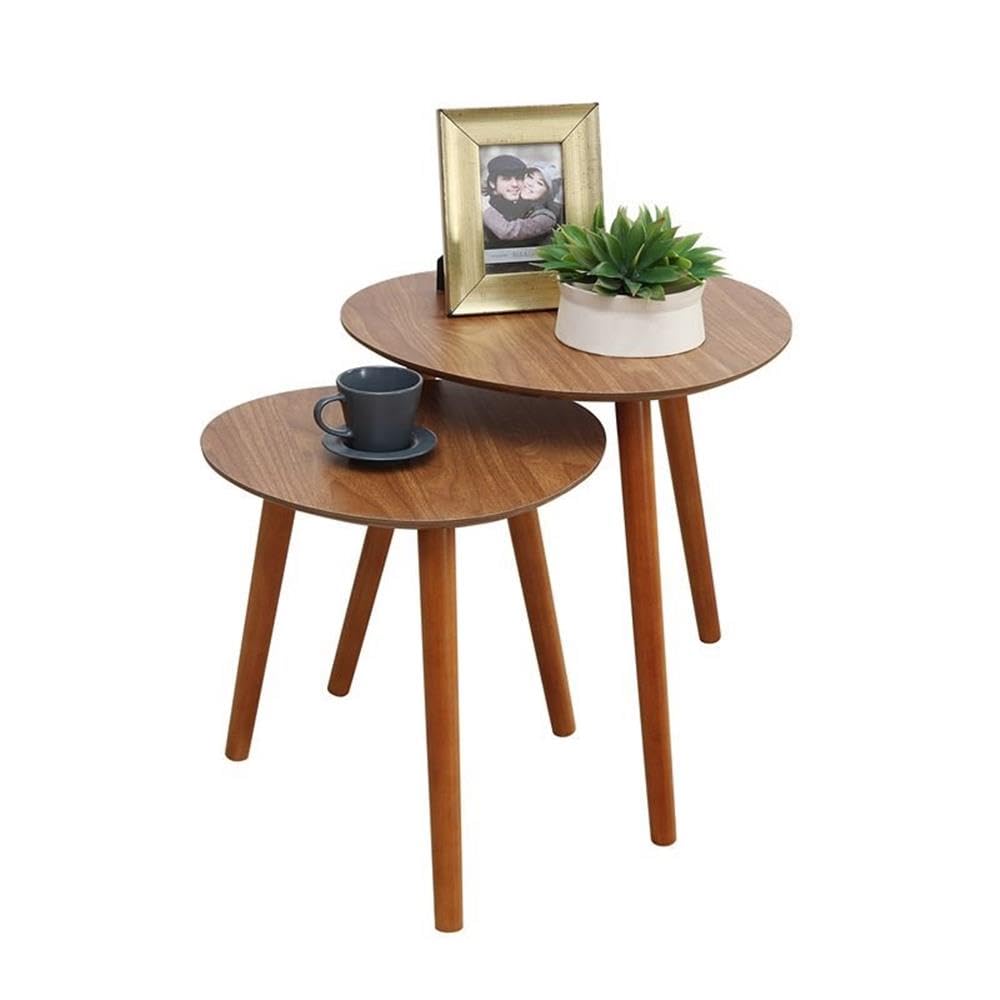 Pemberly Row Mid-Century Modern Wood Nesting End Tables - Set of 2 in Rich Piano Cherry Finish | Perfect for Living Room, Bedroom or Office Side Tables
