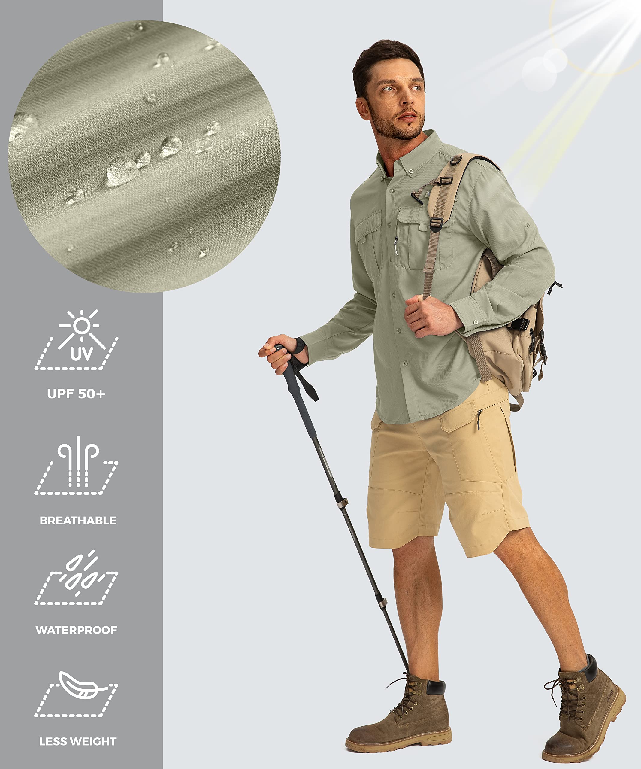 UPF50+ Men's Fishing Shirts Long Sleeve Sun Protection for Outdoor Work & Travel