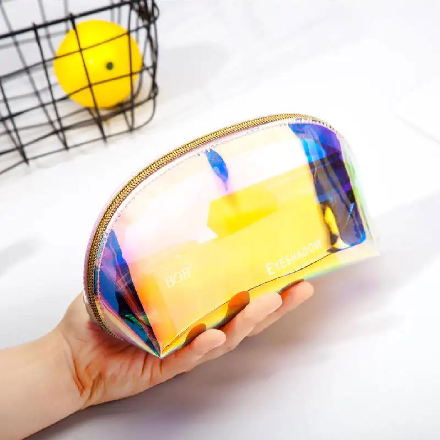 Holographic Makeup Travel Pouch with Zipper - Small Toiletry Cosmetic Organizer Bag (7cm) for Makeup Brushes, Lipsticks & Travel Essentials | Perfect for Gym, Vacation & Daily Use